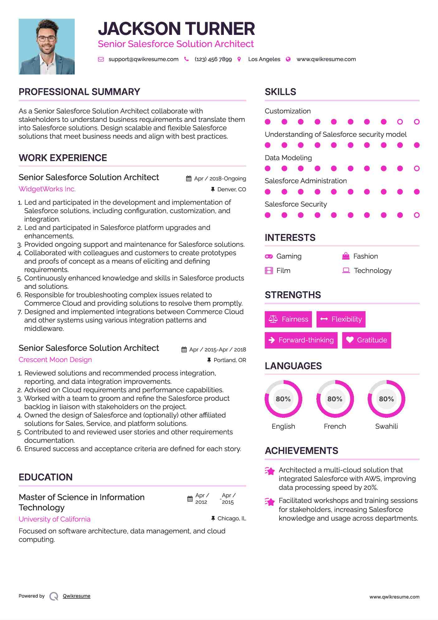 Senior Salesforce Solution Architect Resume Format