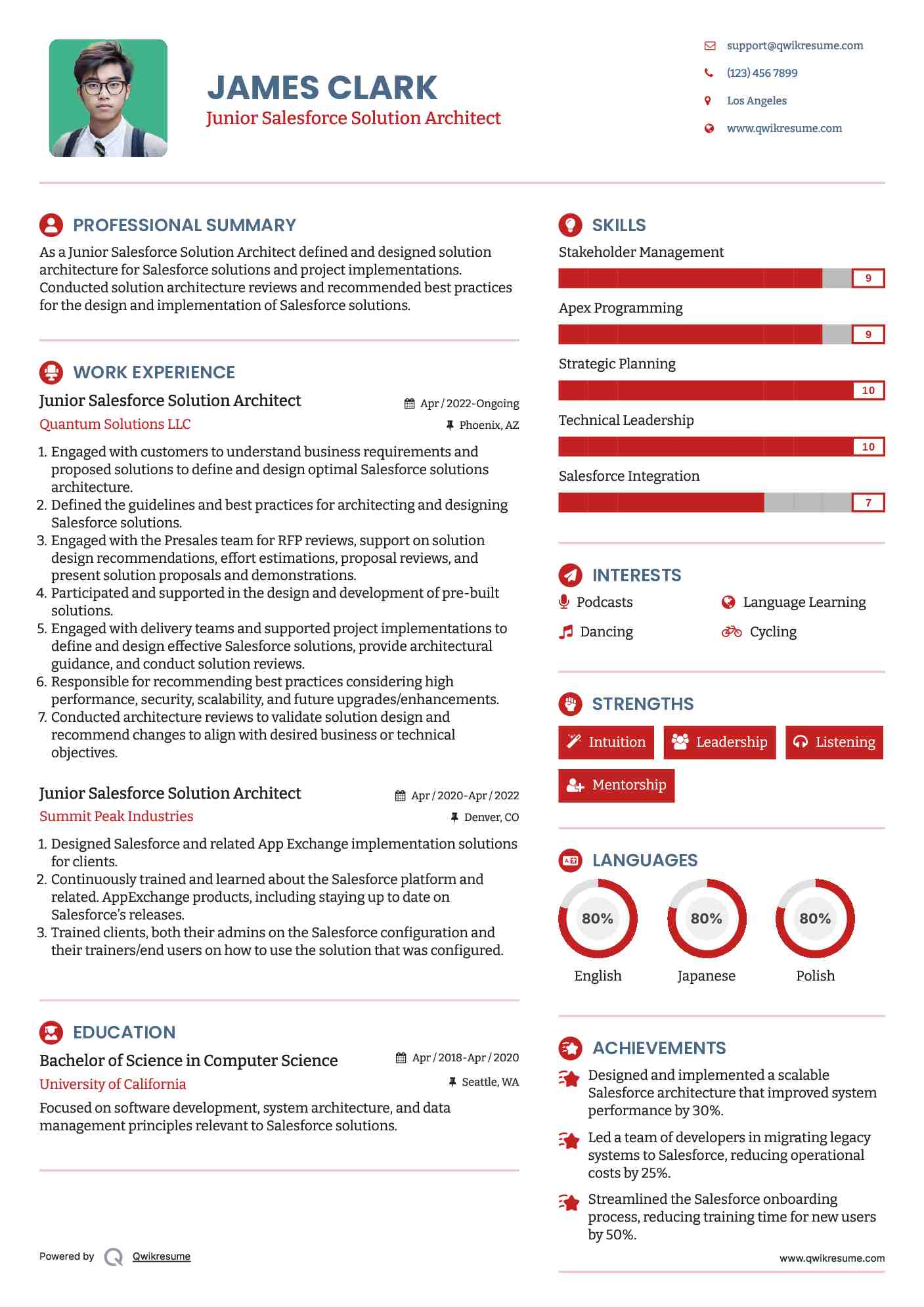 Junior Salesforce Solution Architect Resume Format