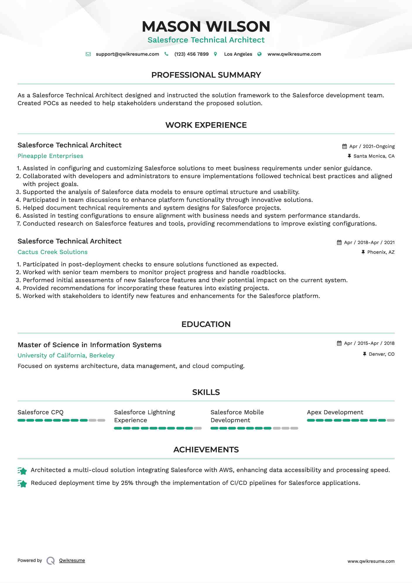 Salesforce Technical Architect Resume Template