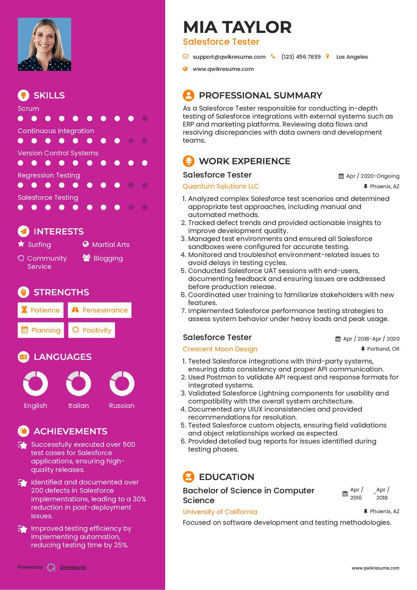 Salesforce Tester Resume Example