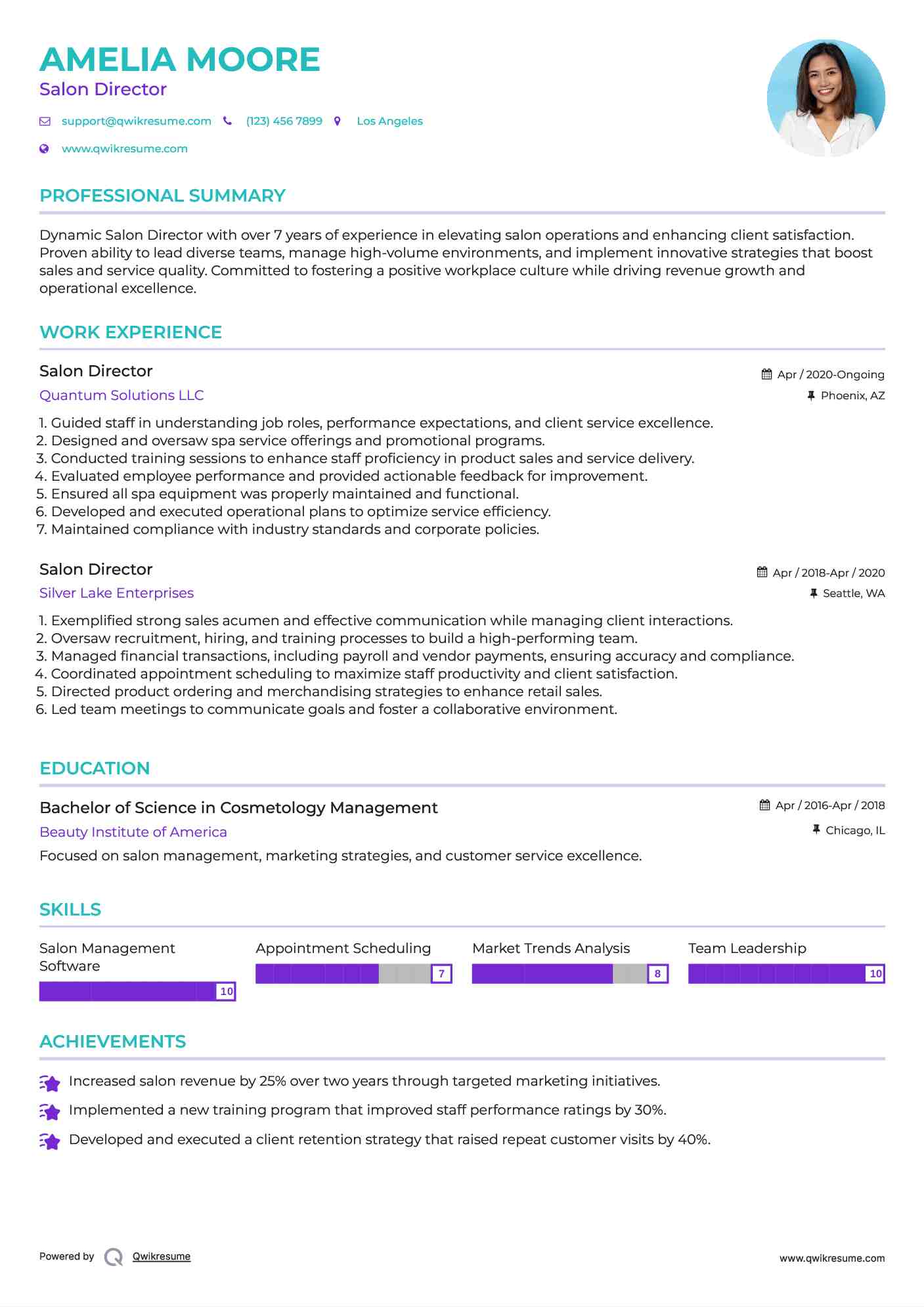 Salon Director Resume Model