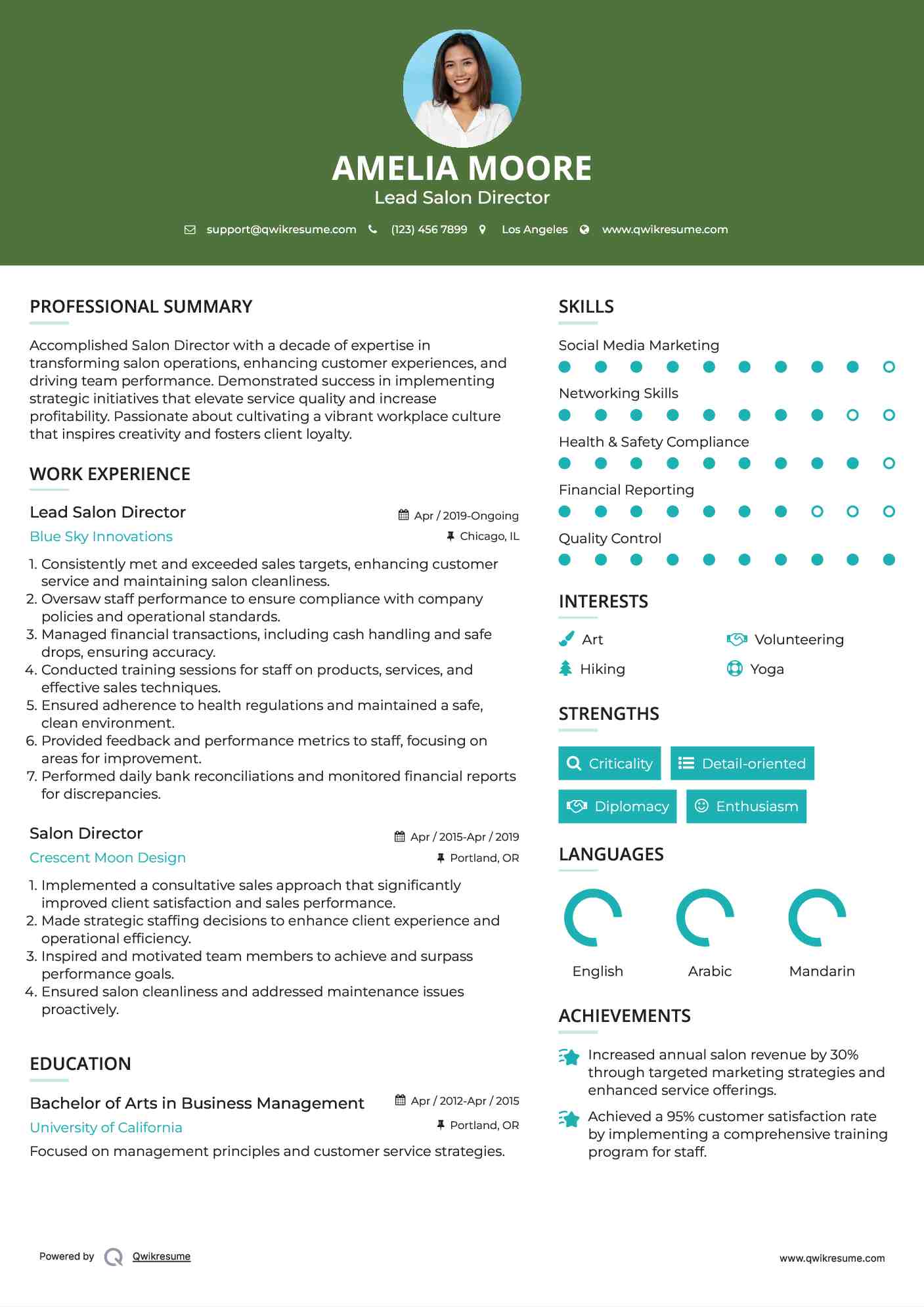 Lead Salon Director Resume Model