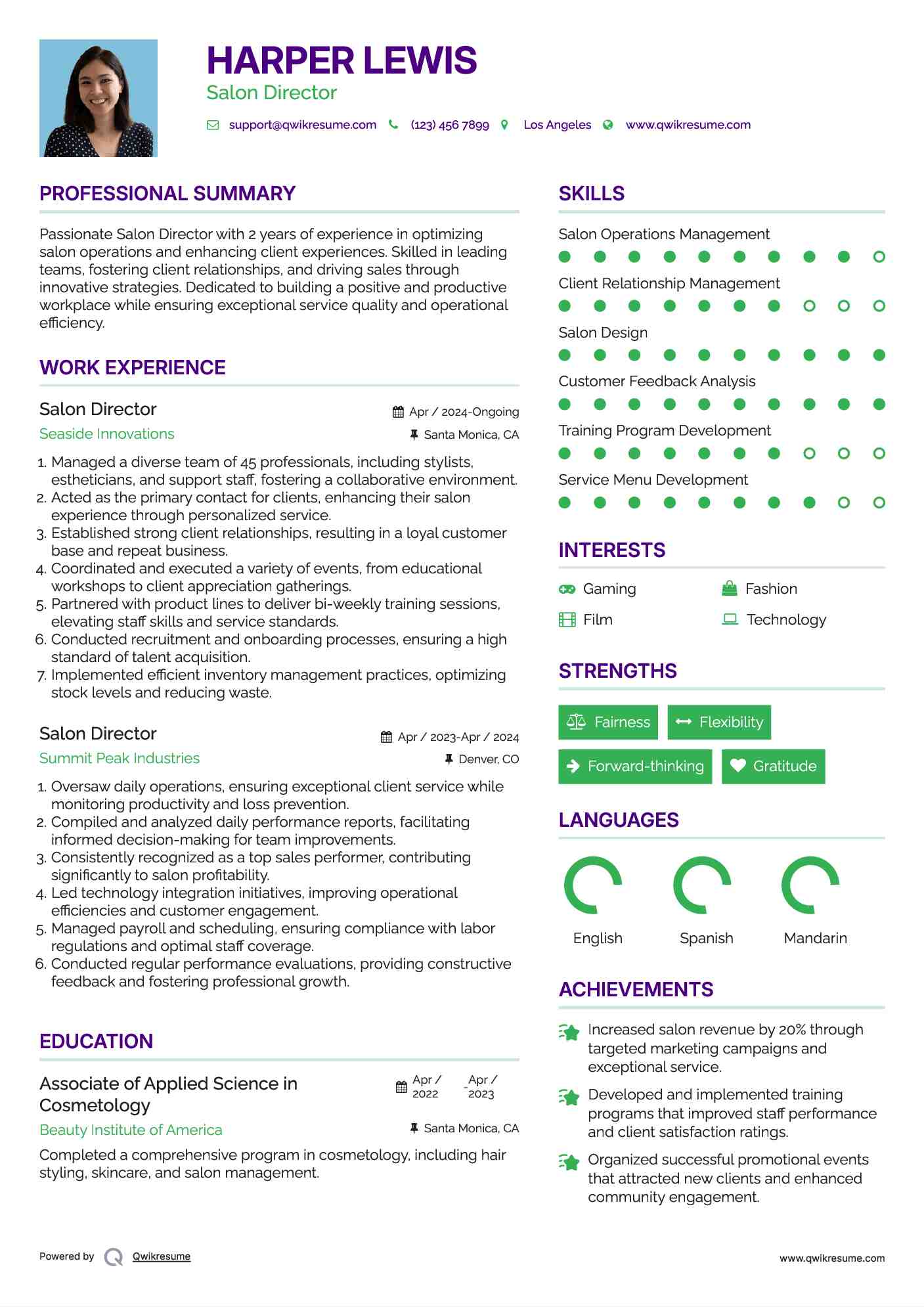Salon Director Resume Template