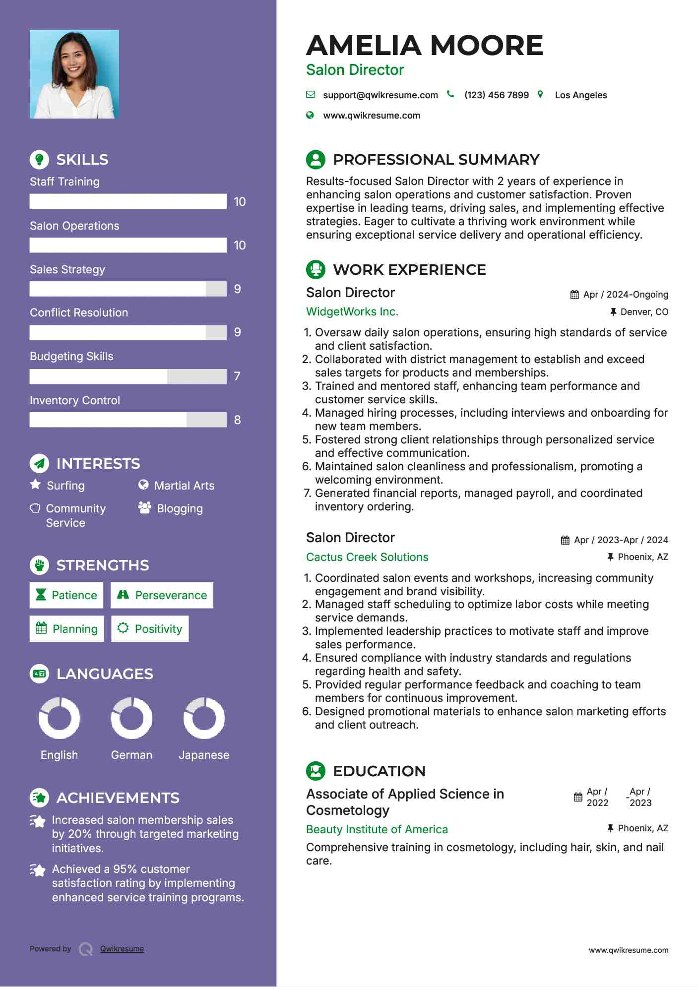 Salon Director Resume Format