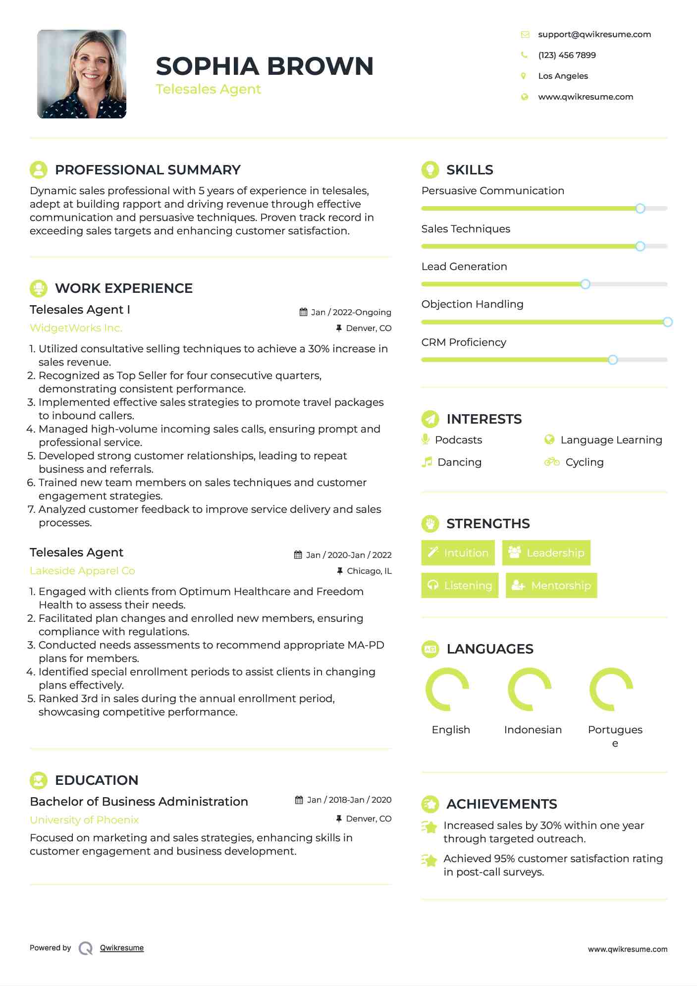 Telesales Agent I Resume Format