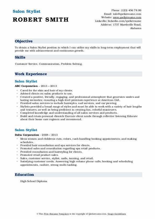 Salon Stylist Resume Samples - Salon Stylist 1605244309 Pdf