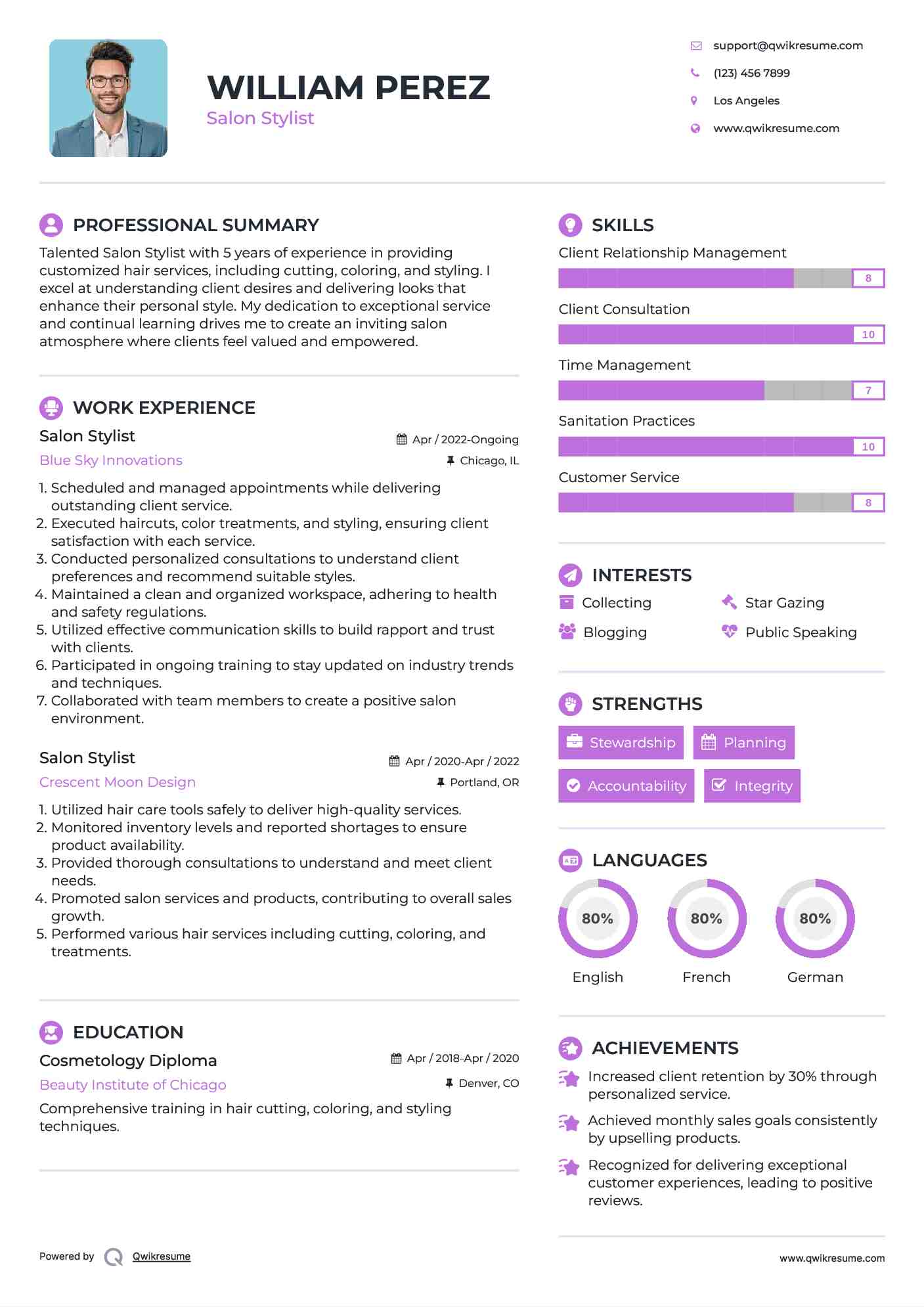 Salon Stylist Resume Sample