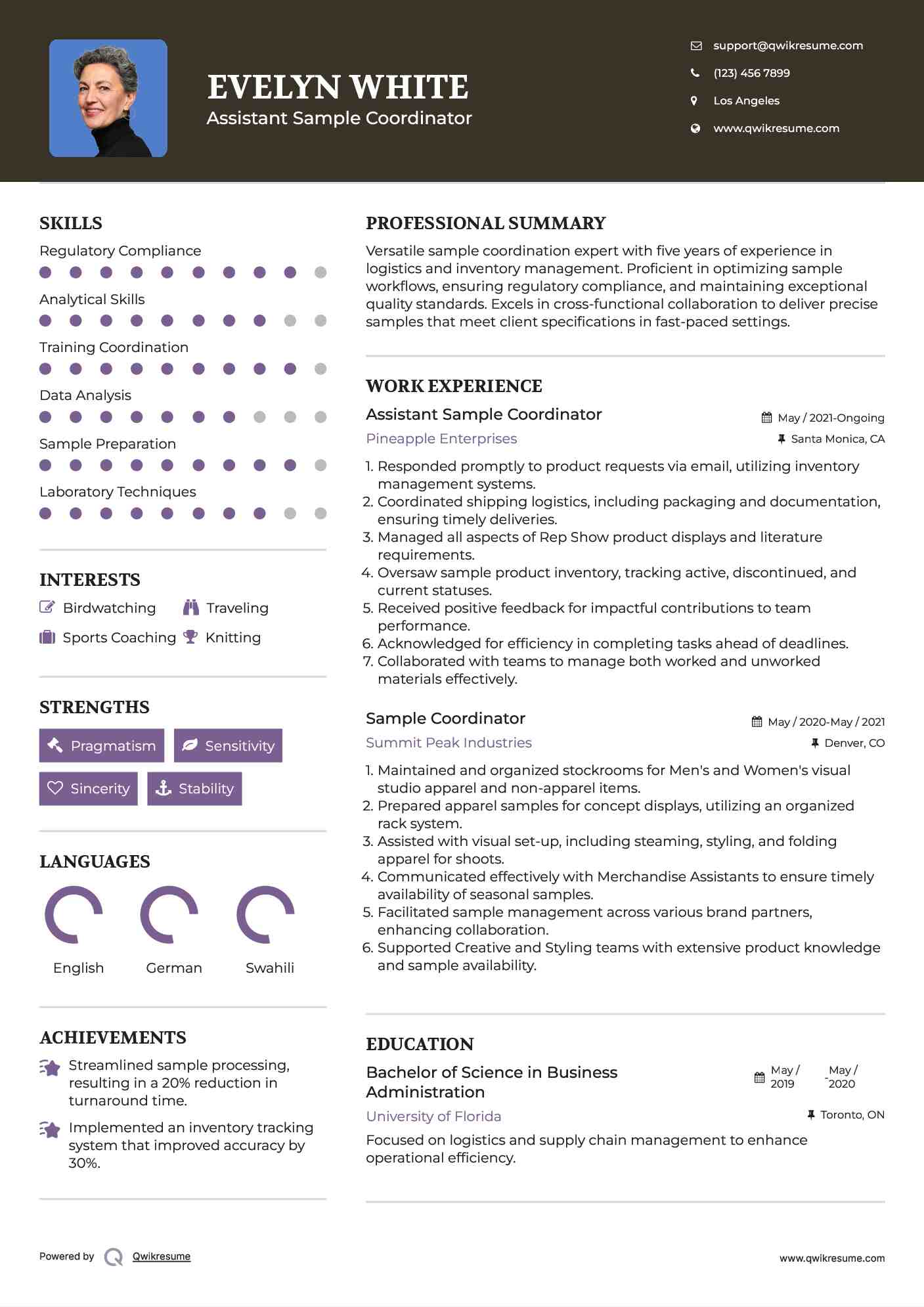 Assistant Sample Coordinator Resume Sample