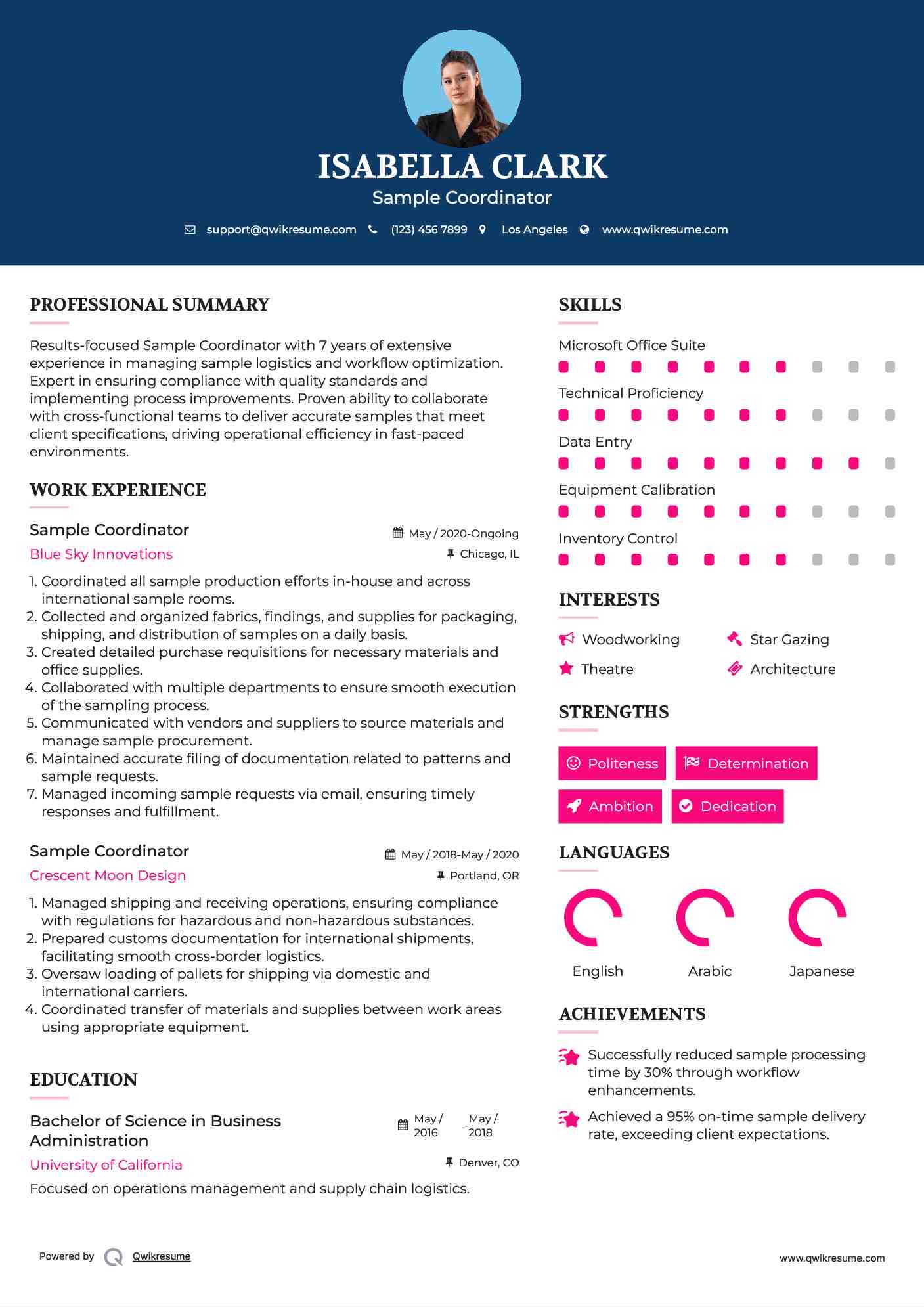 Sample Coordinator Resume Sample
