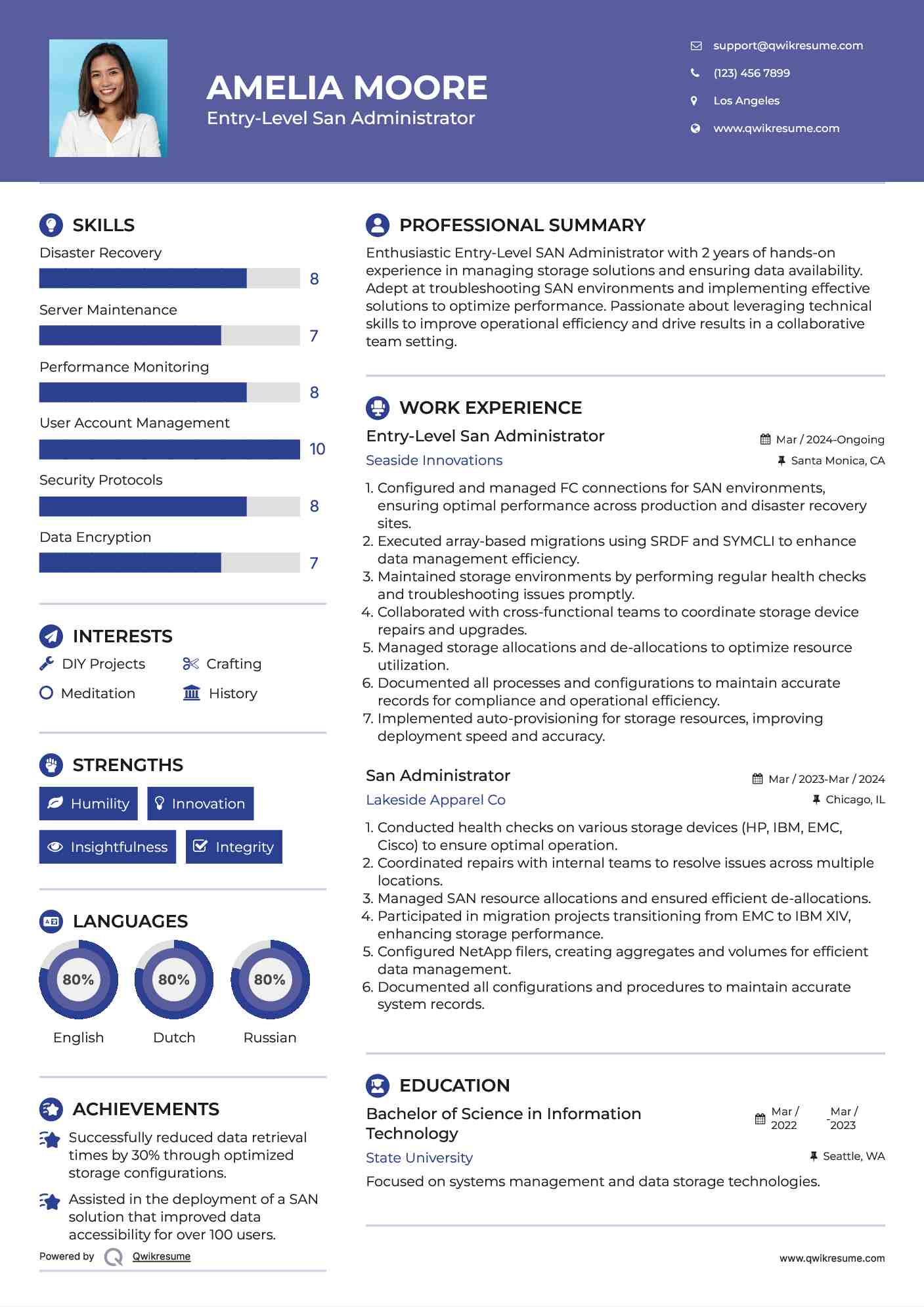 Entry-Level San Administrator Resume Example