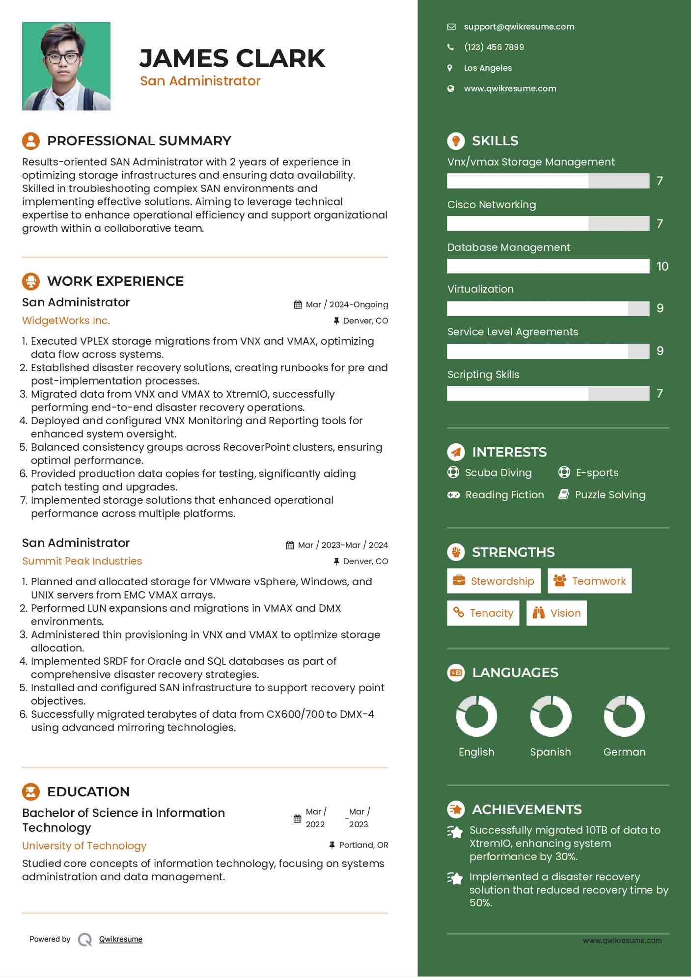 San Administrator Resume Sample