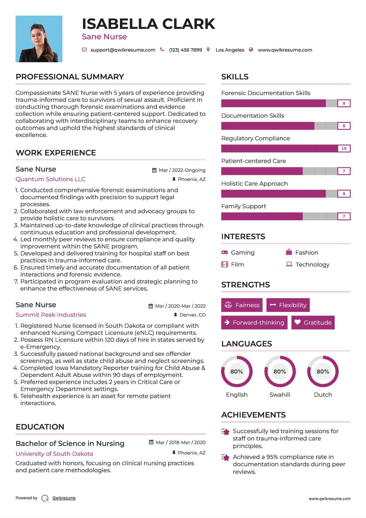 Sane Nurse Resume Model