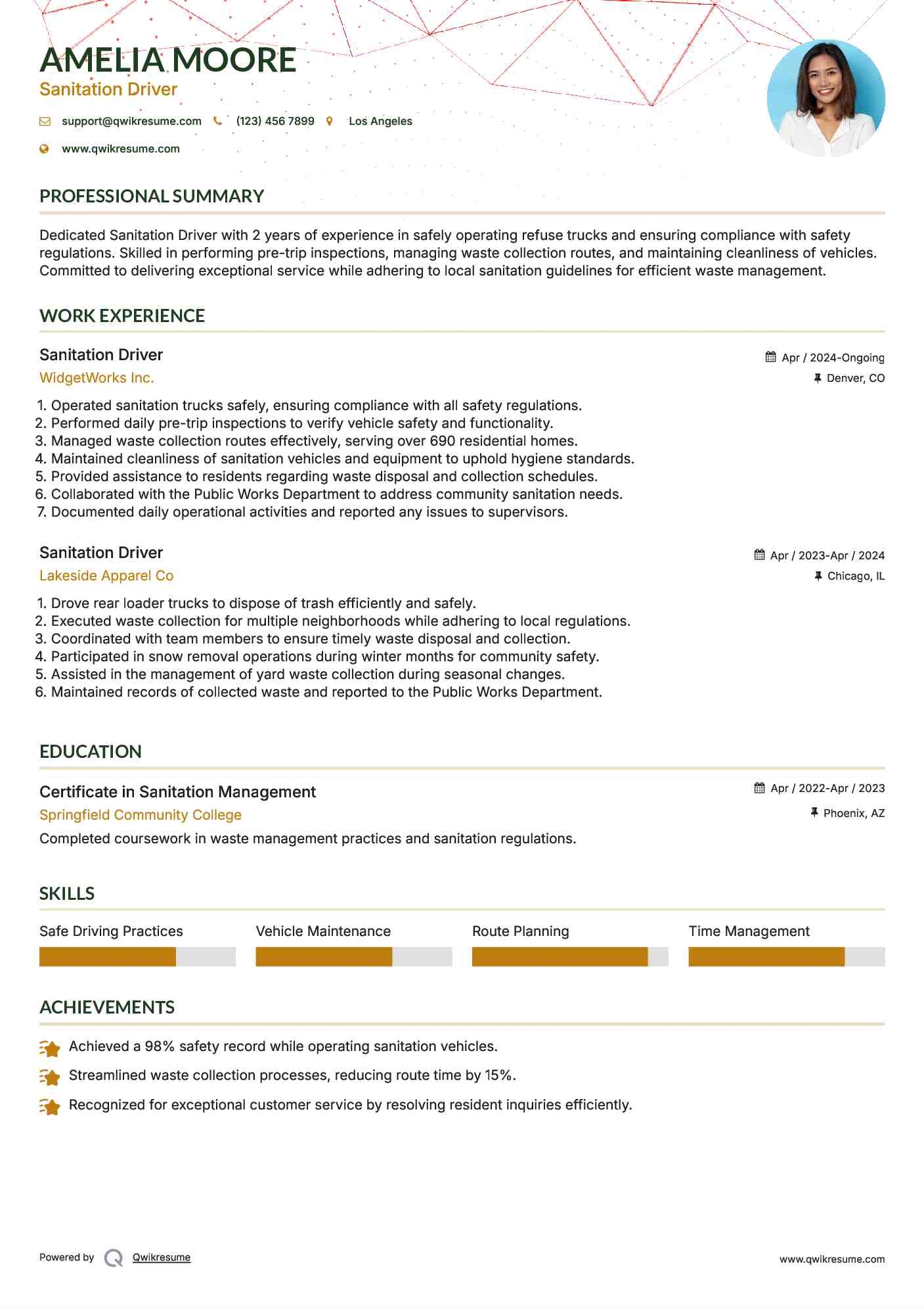 Sanitation Driver Resume Format