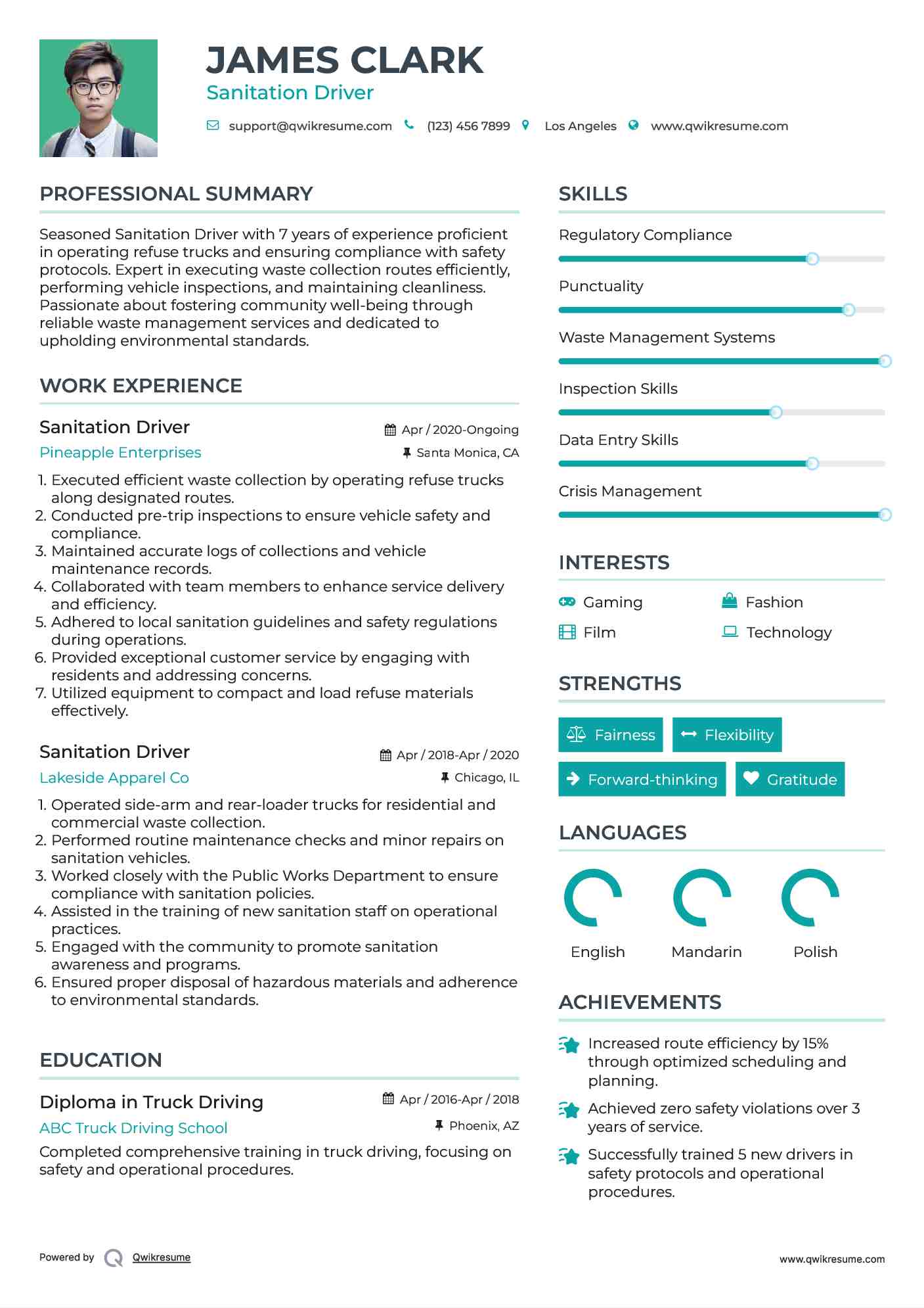 Sanitation Driver Resume Model