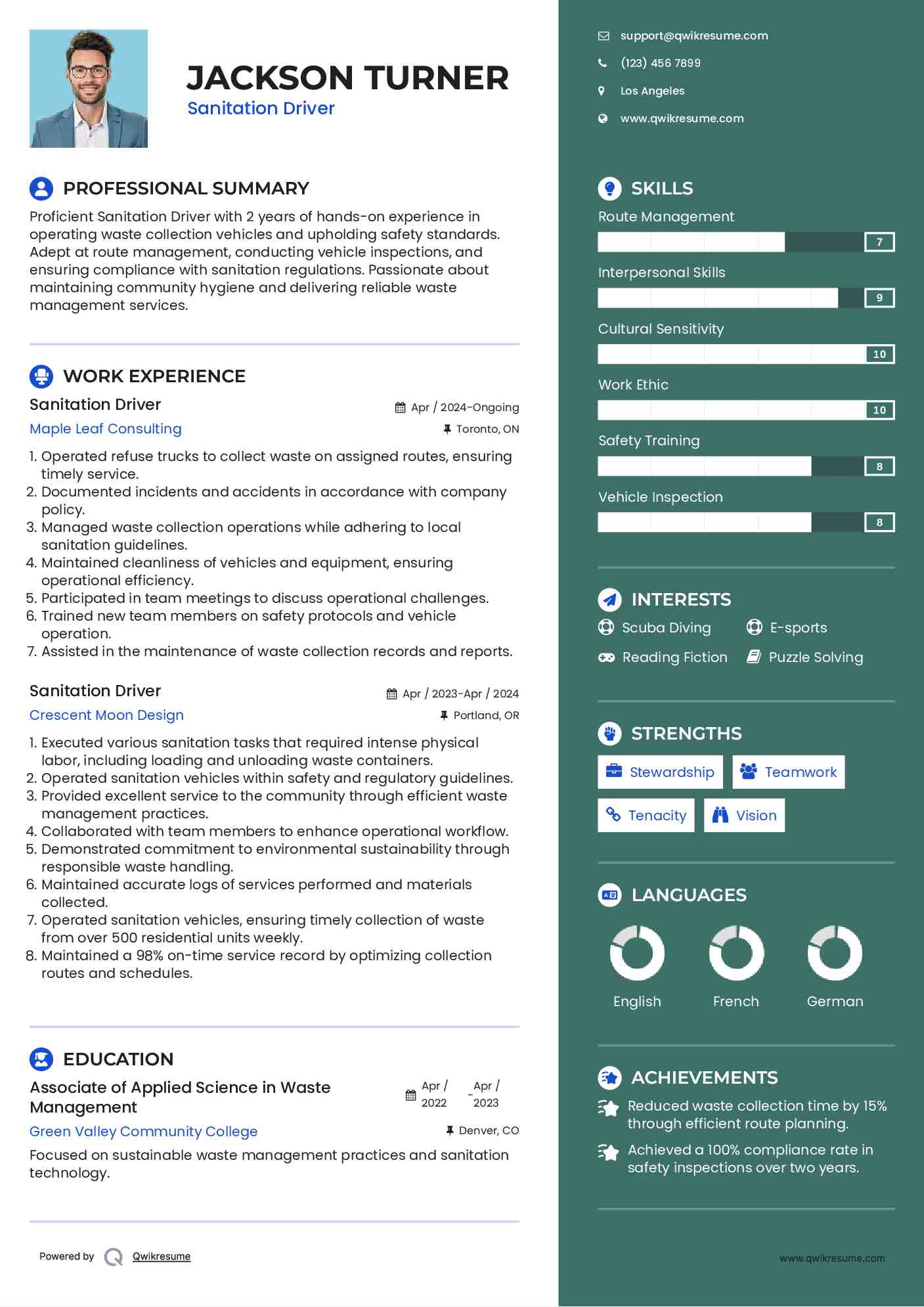 Sanitation Driver Resume Model