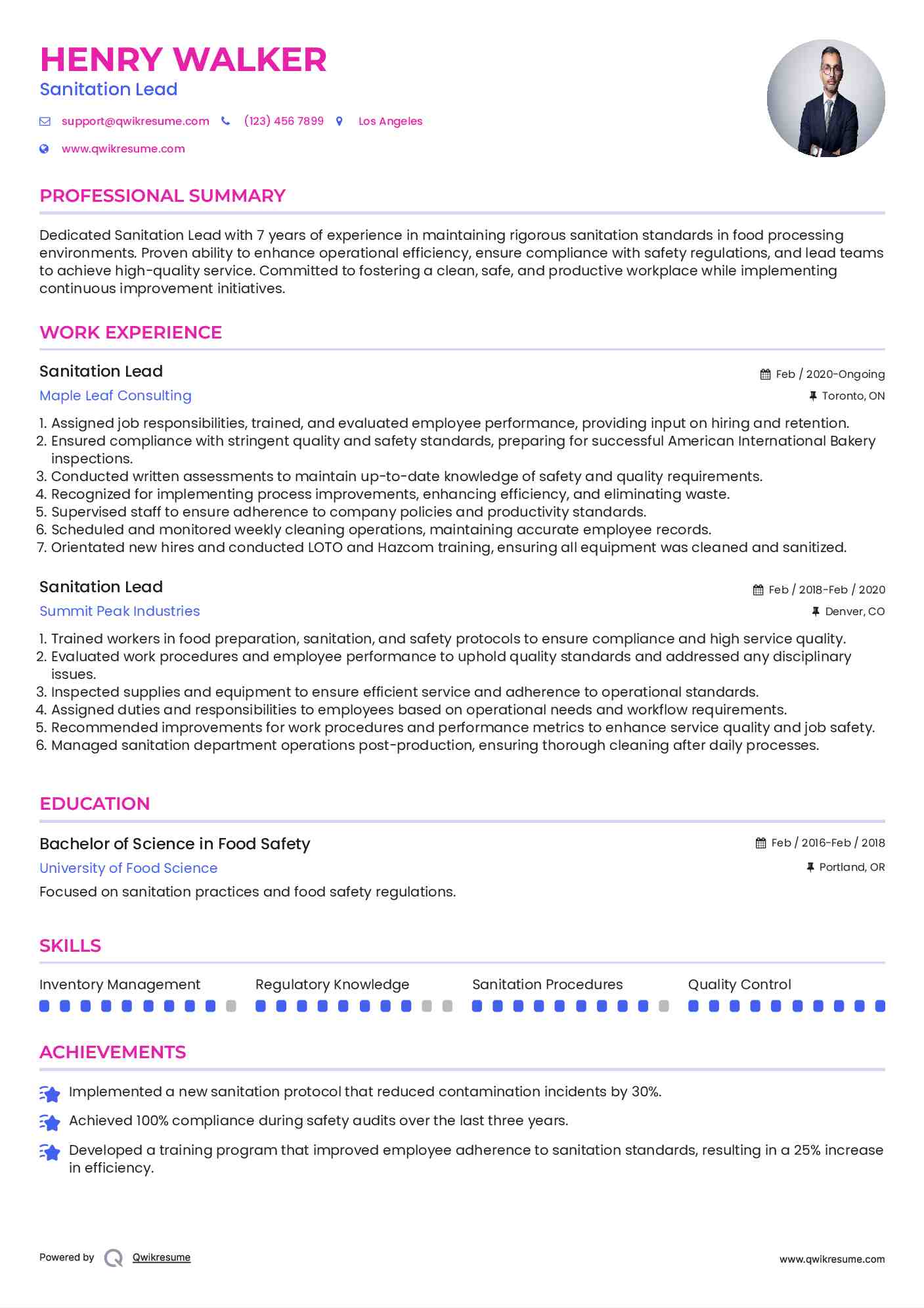 Sanitation Lead Resume Format