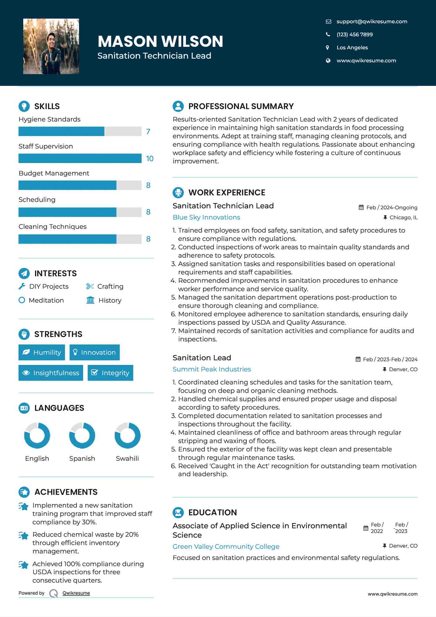 Sanitation Technician Lead
 Resume Model