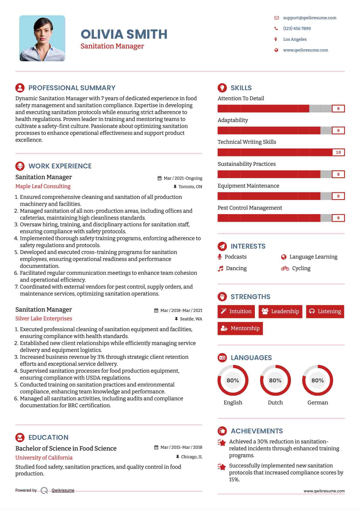 Sanitation Manager Resume Template