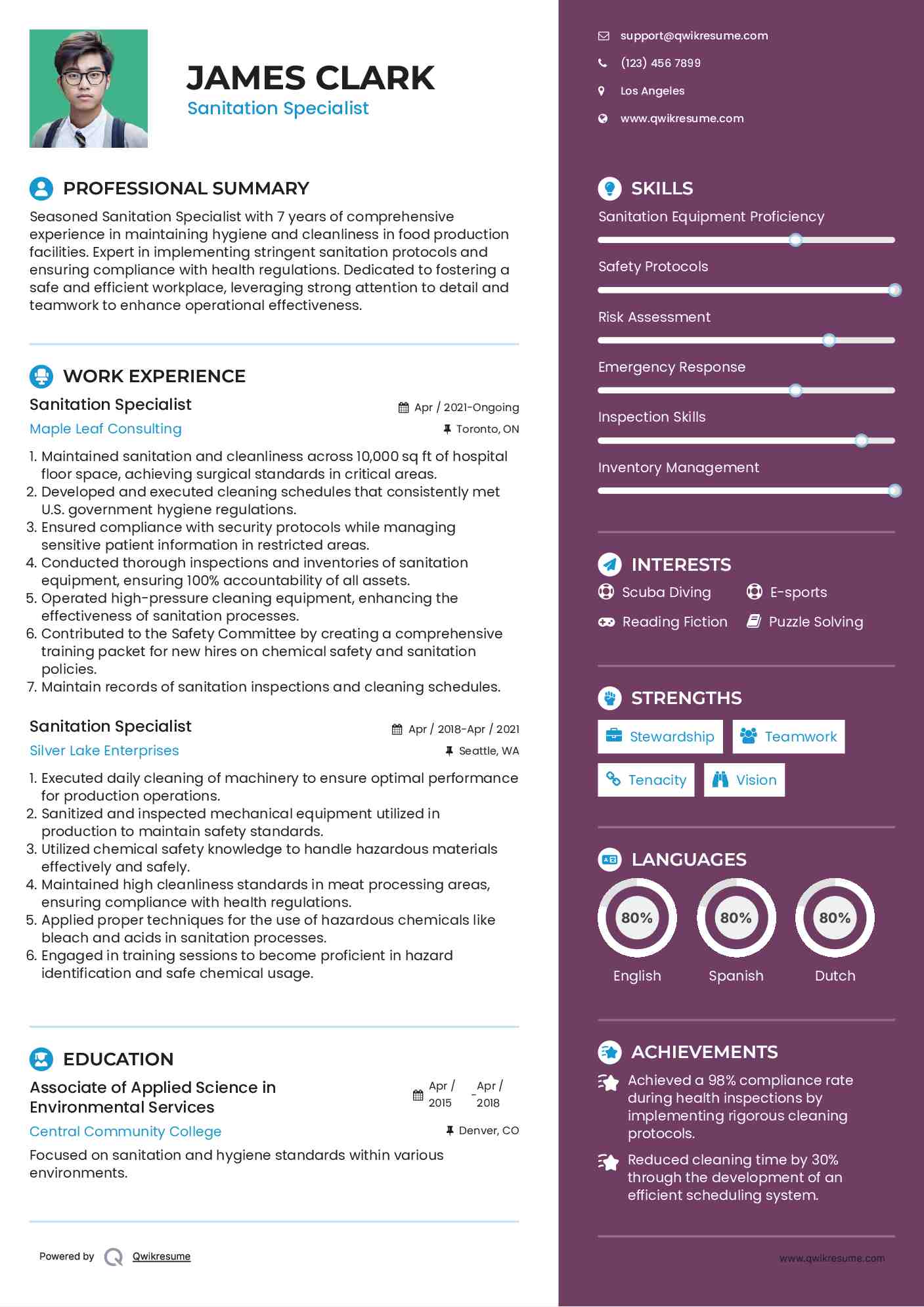 Sanitation Specialist Resume Format