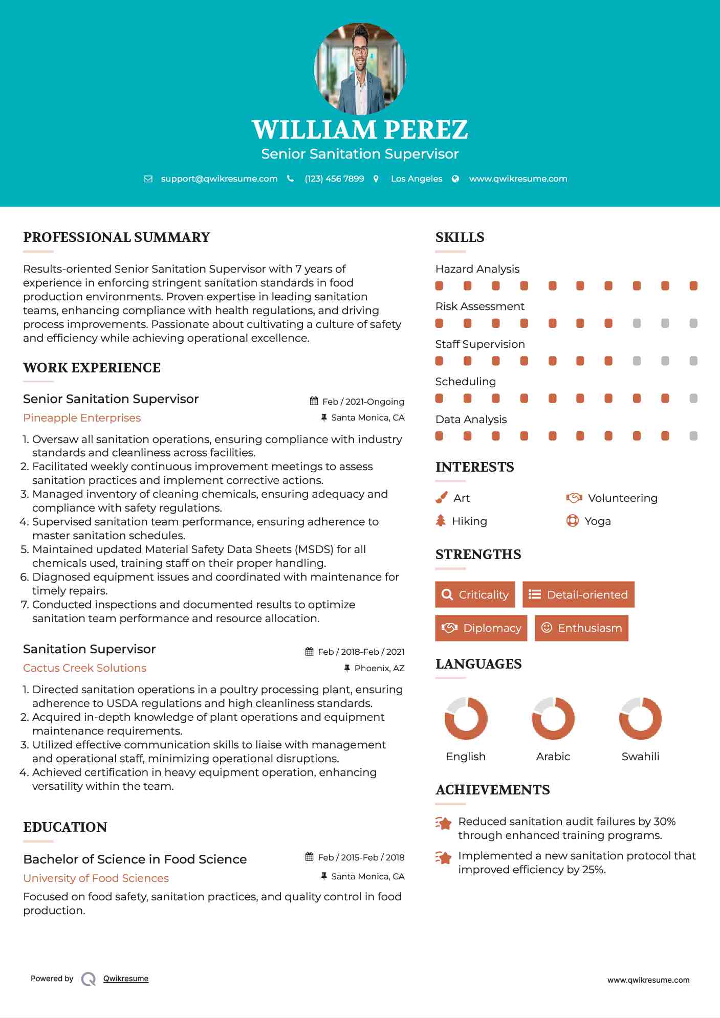 Senior Sanitation Supervisor Resume Format