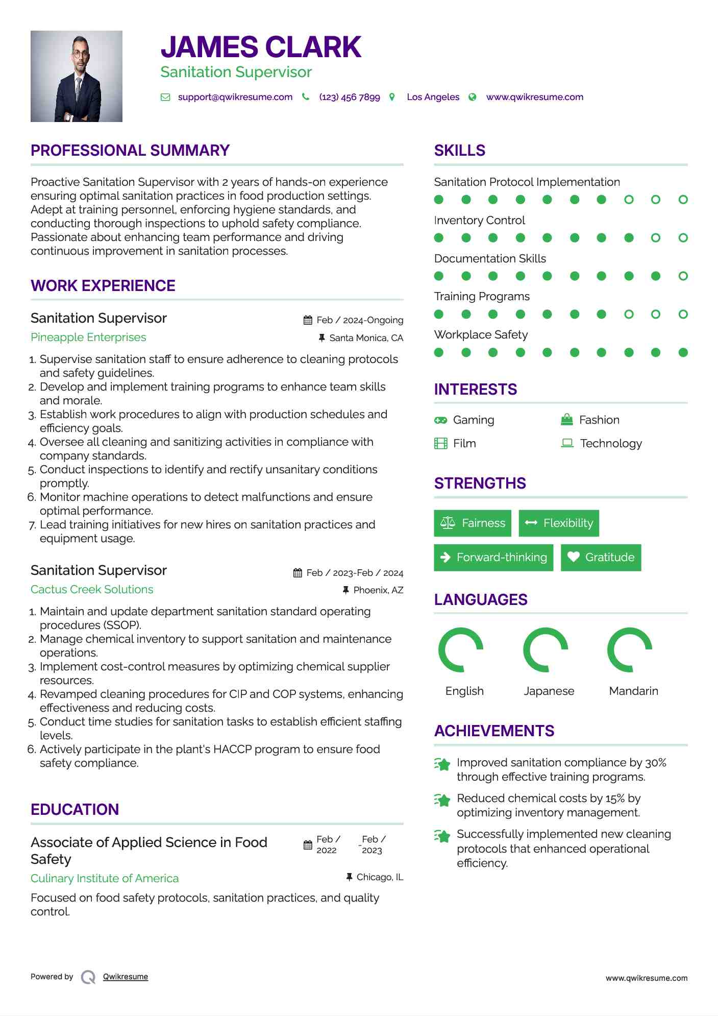 Sanitation Supervisor Resume Model