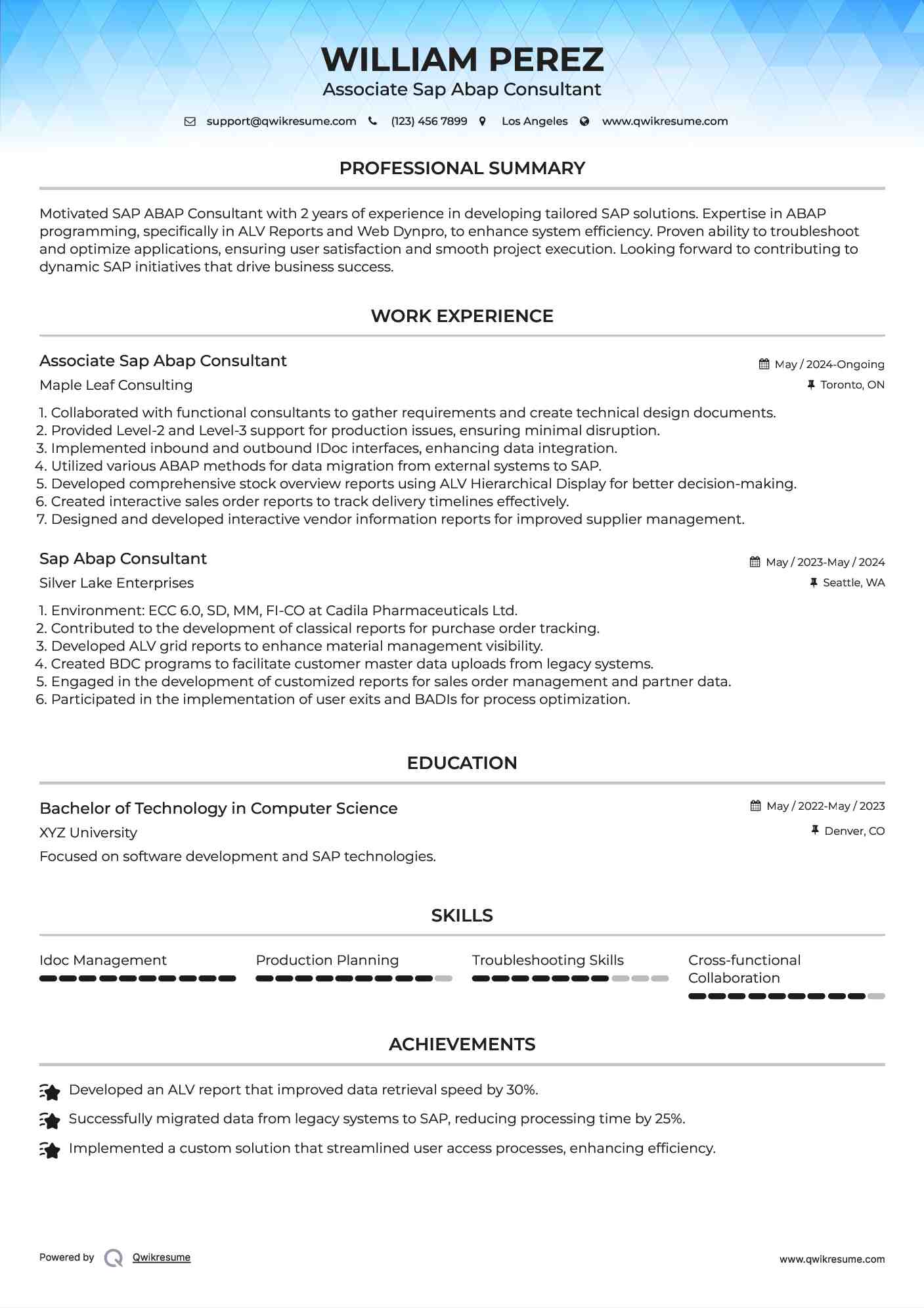 Associate Sap Abap Consultant  Resume Template