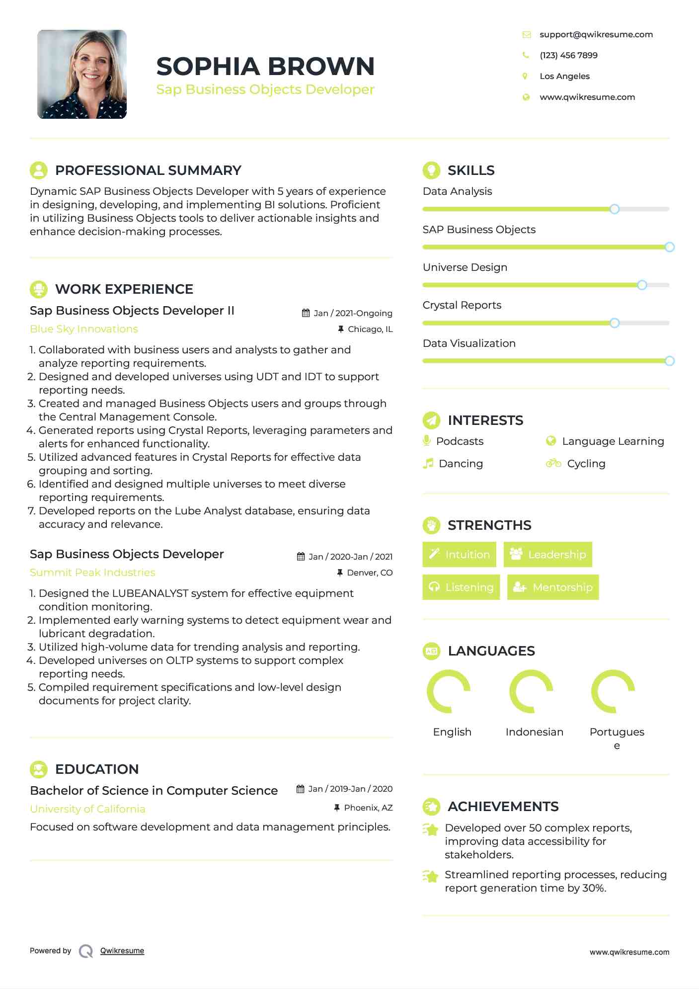 Sap Business Objects Developer II Resume Template