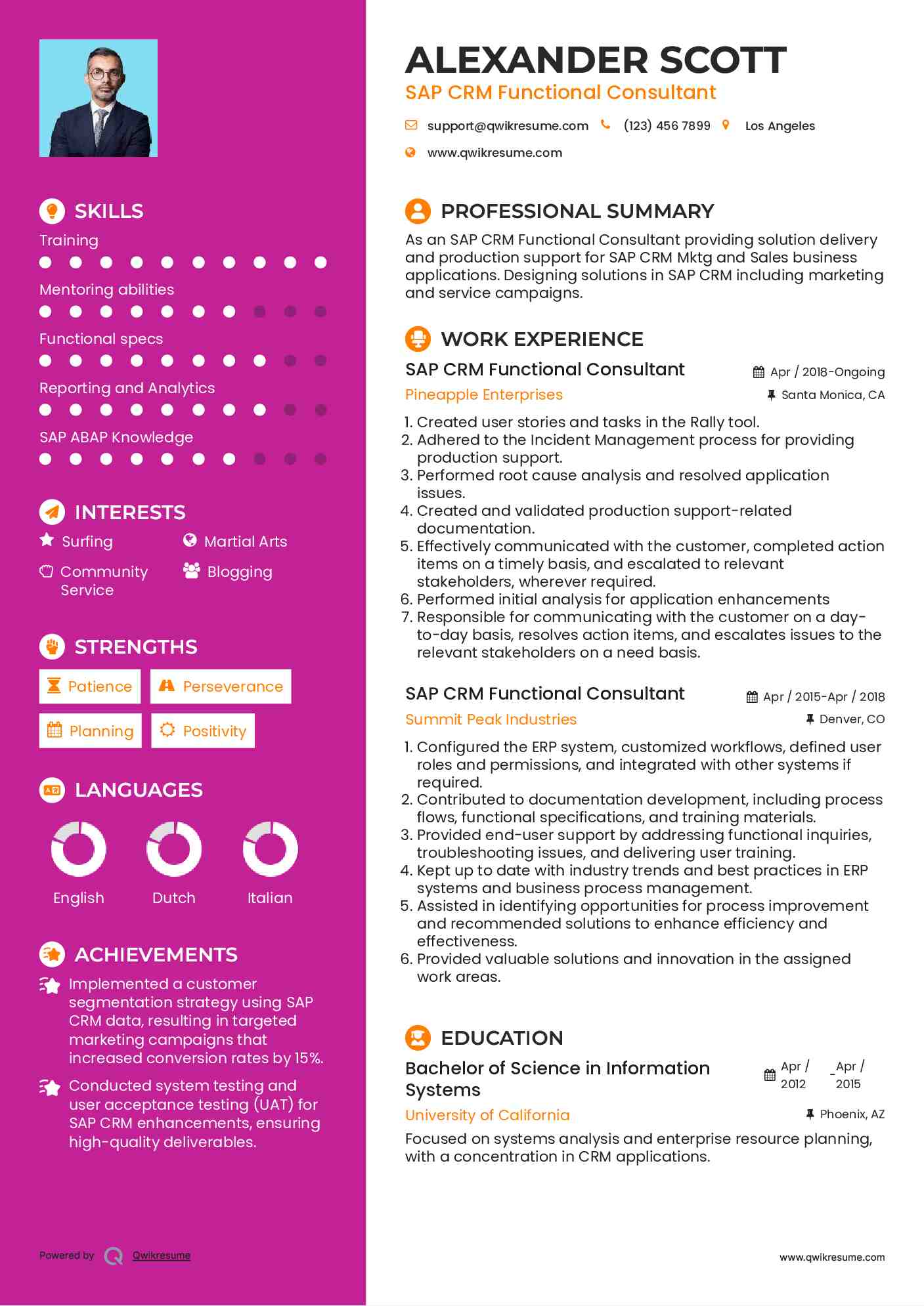 SAP CRM Functional Consultant Resume Sample