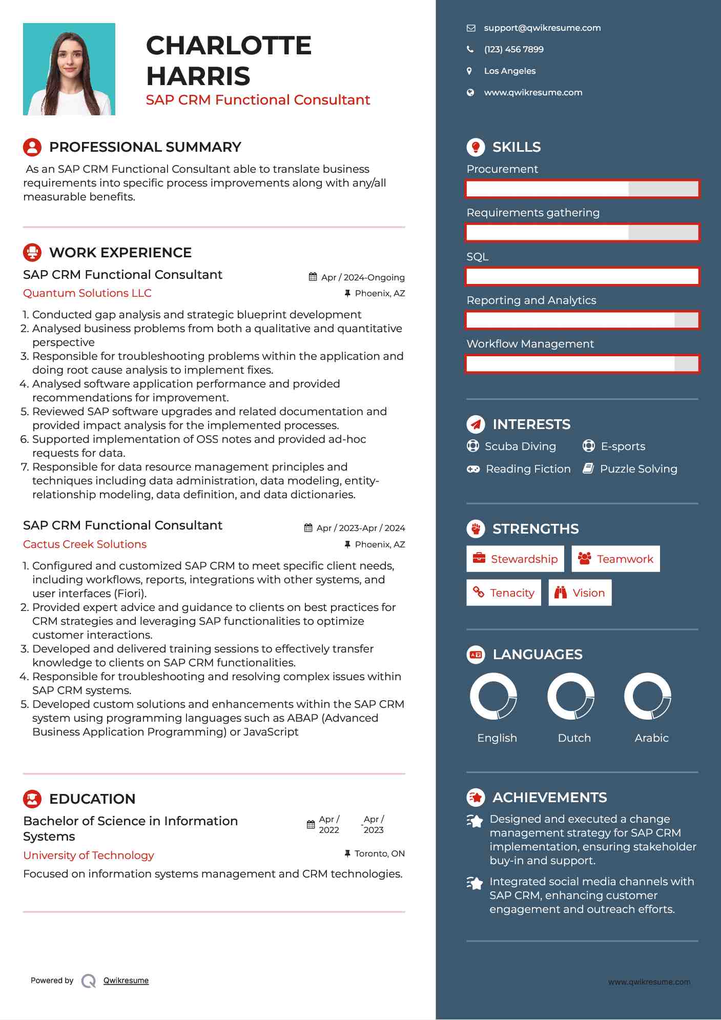 SAP CRM Functional Consultant Resume Example