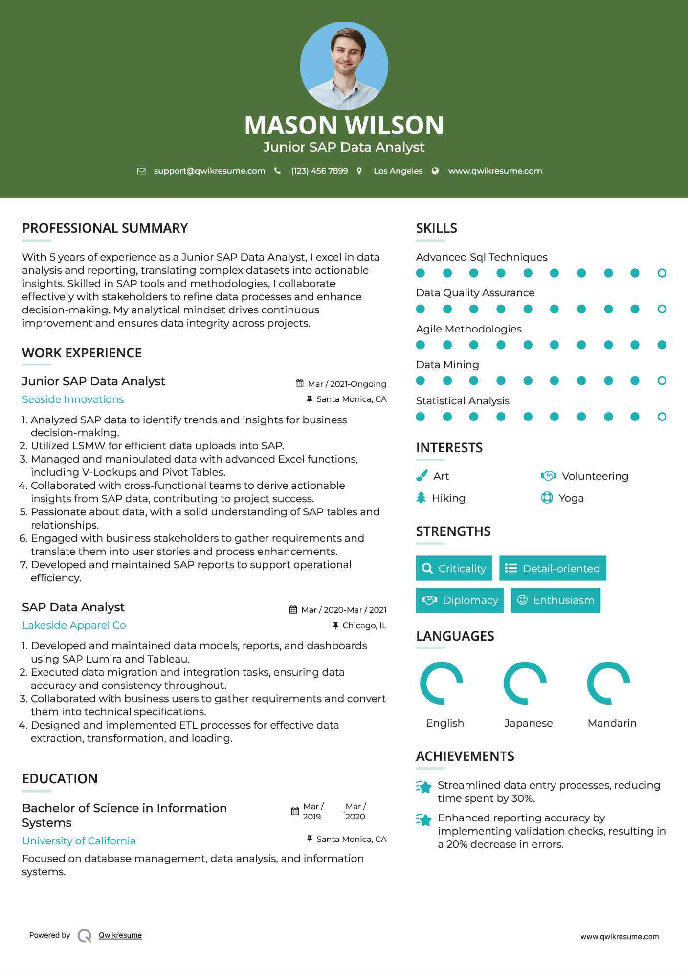 Junior SAP Data Analyst Resume Model