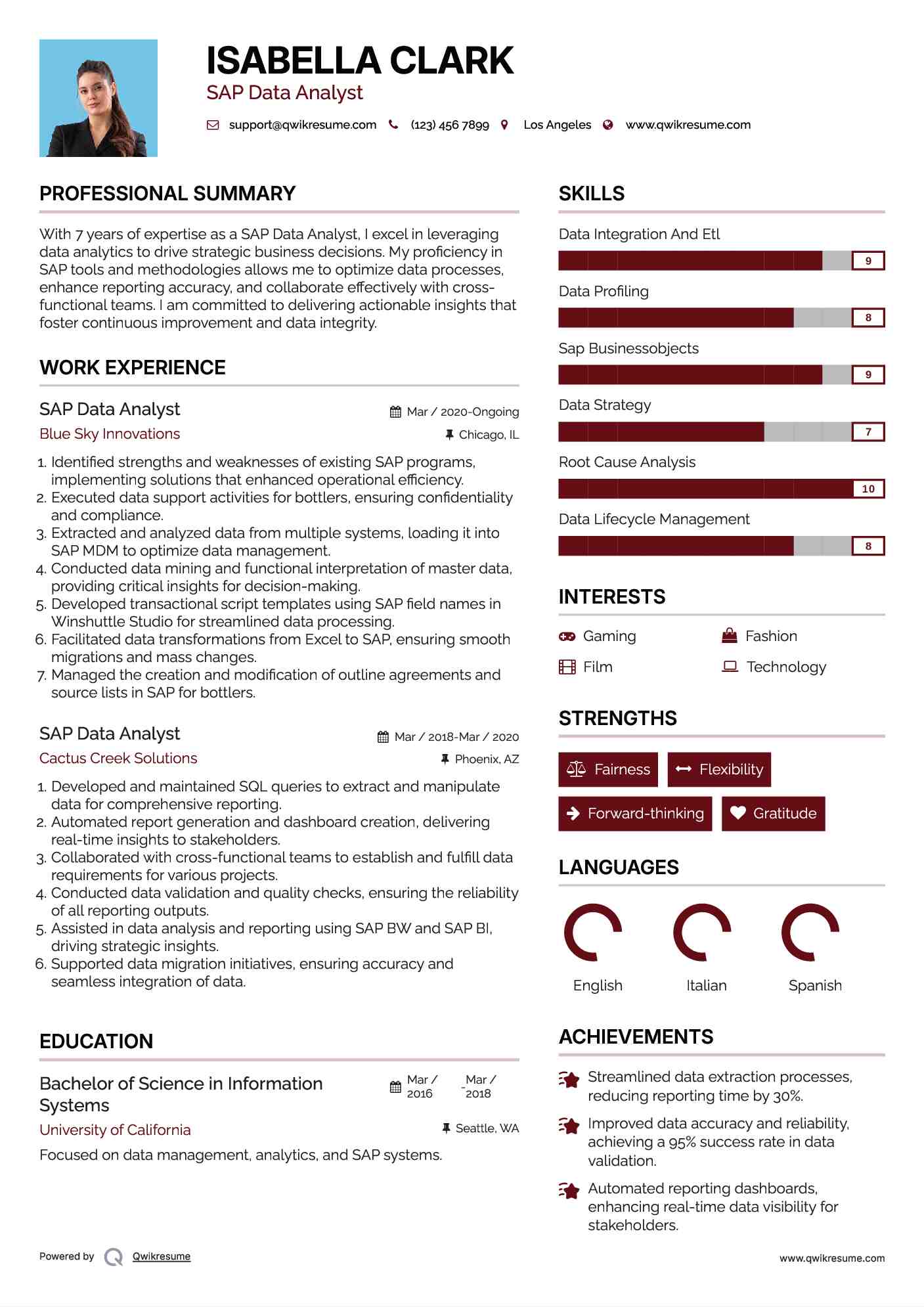 SAP Data Analyst Resume Example