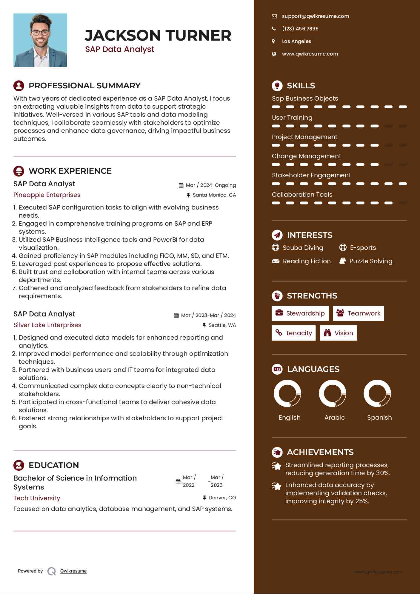 SAP Data Analyst Resume Model