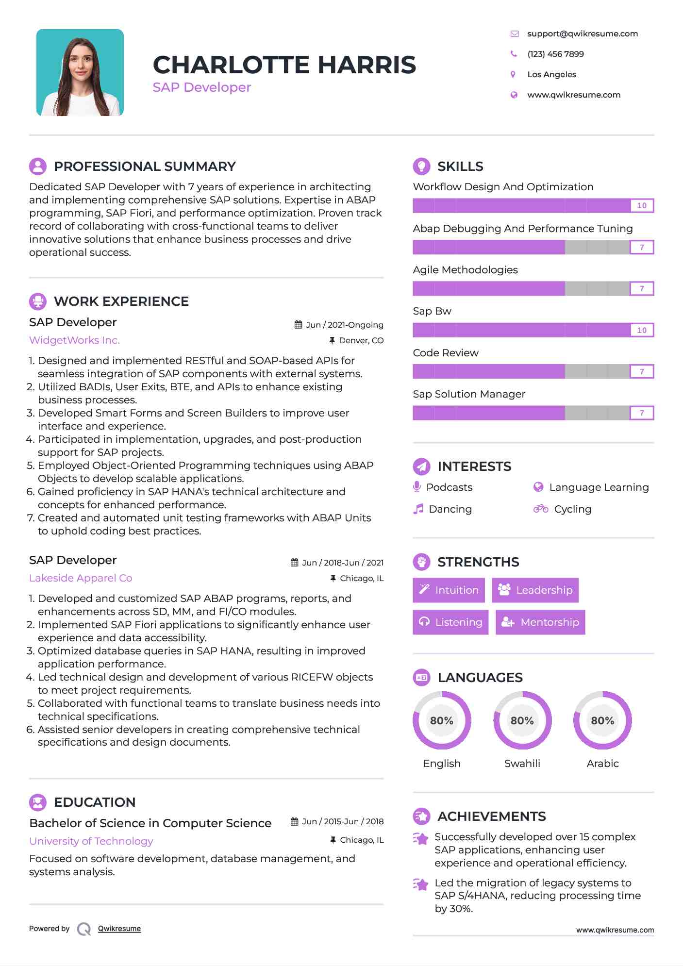 SAP Developer Resume Sample
