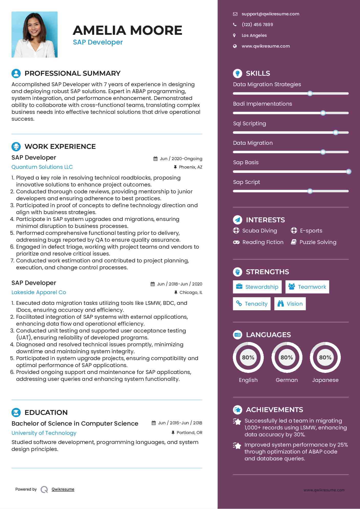 SAP Developer Resume Sample