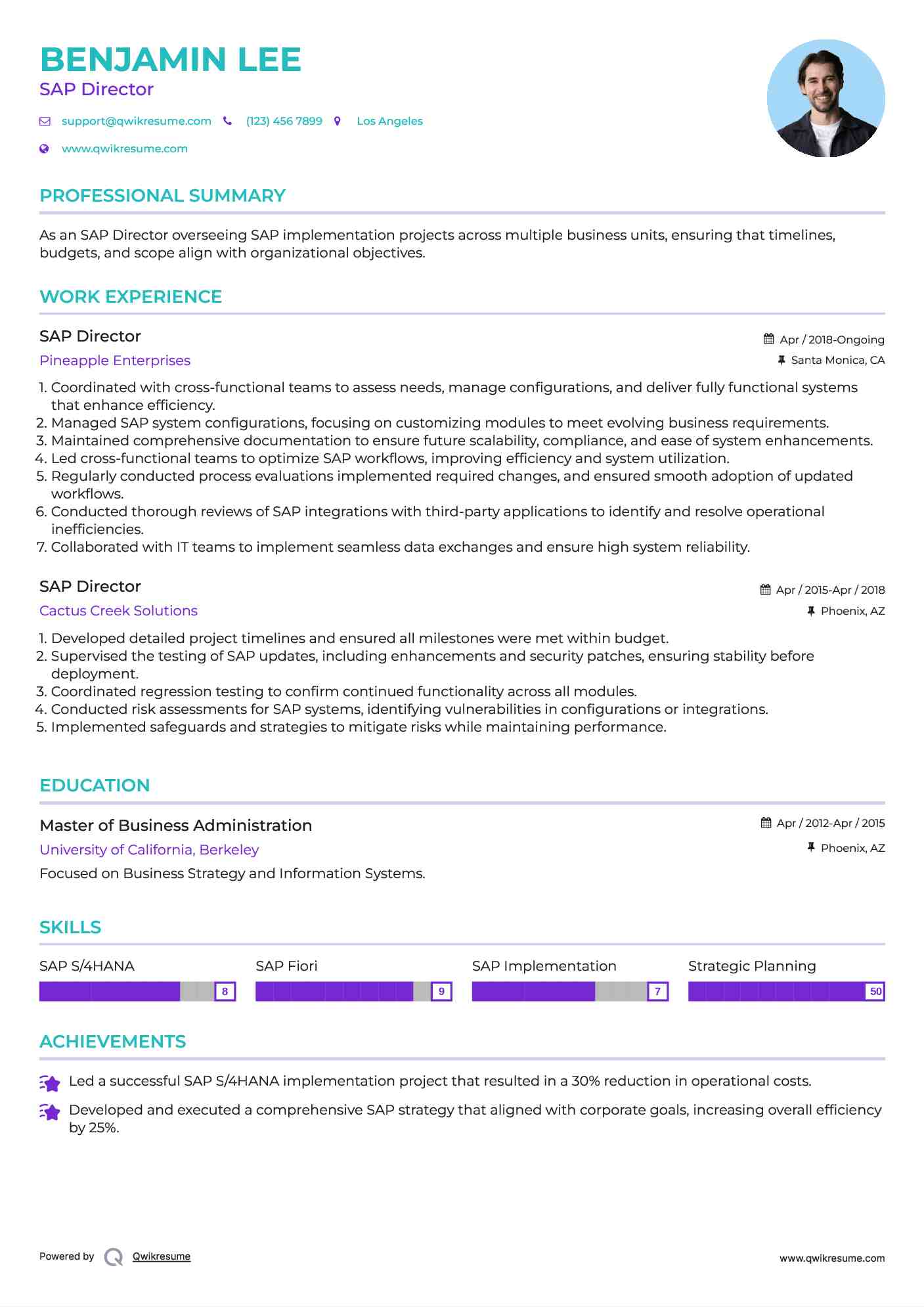 SAP Director Resume Sample