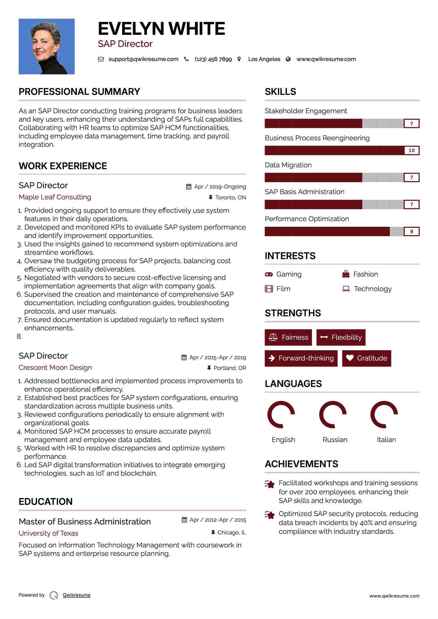 SAP Director Resume Example
