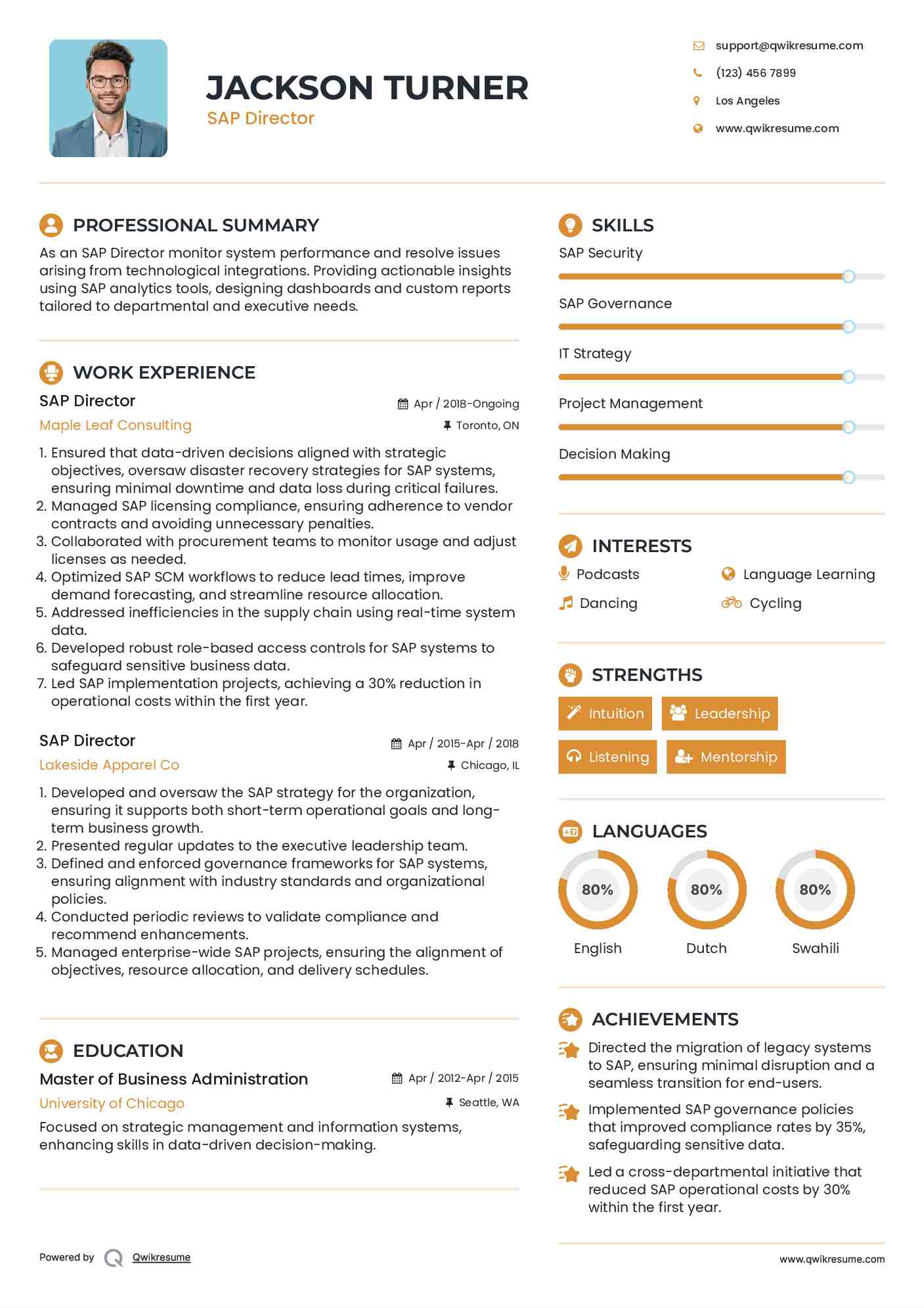 SAP Director Resume Format