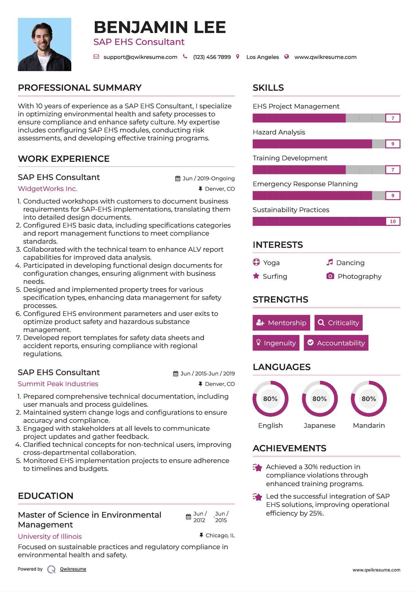 SAP EHS Consultant Resume Template