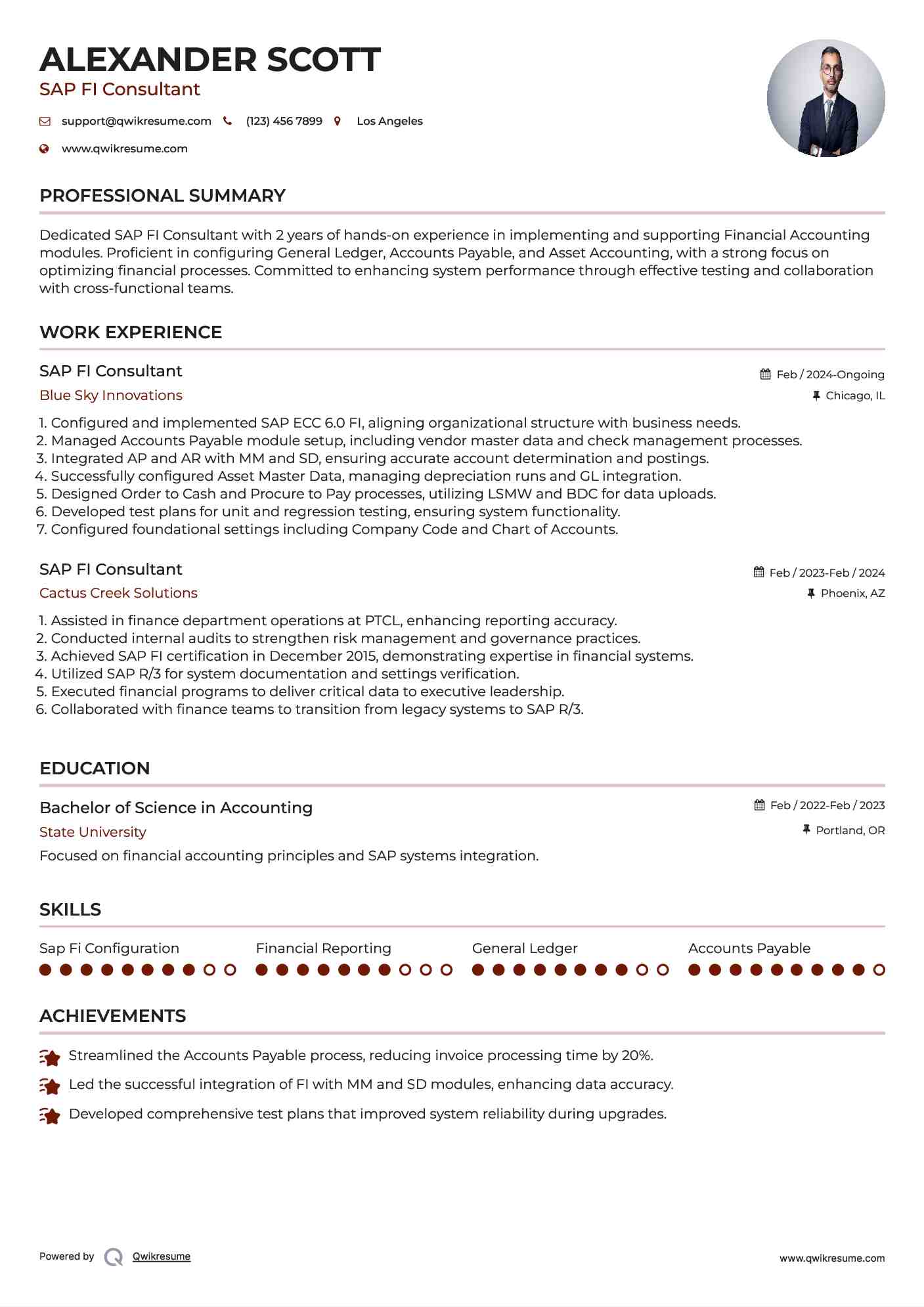 SAP FI Consultant Resume Example