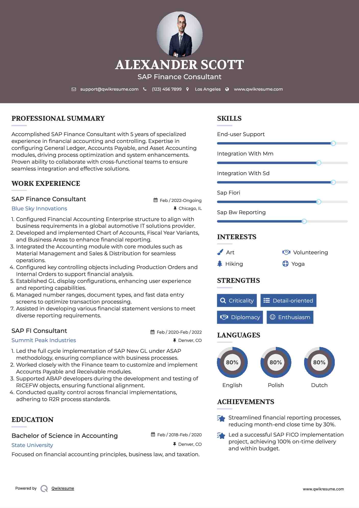 SAP Finance Consultant Resume Format