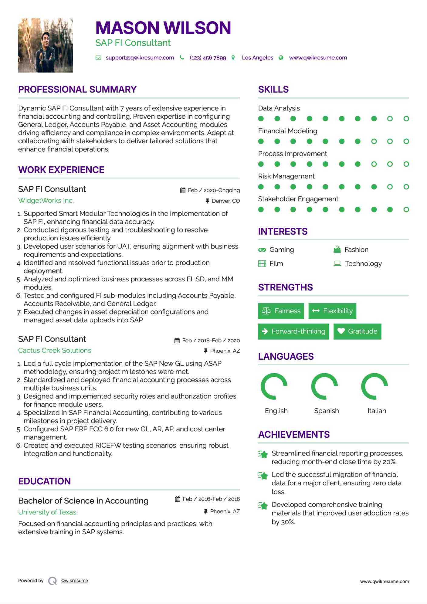 SAP FI Consultant Resume Model