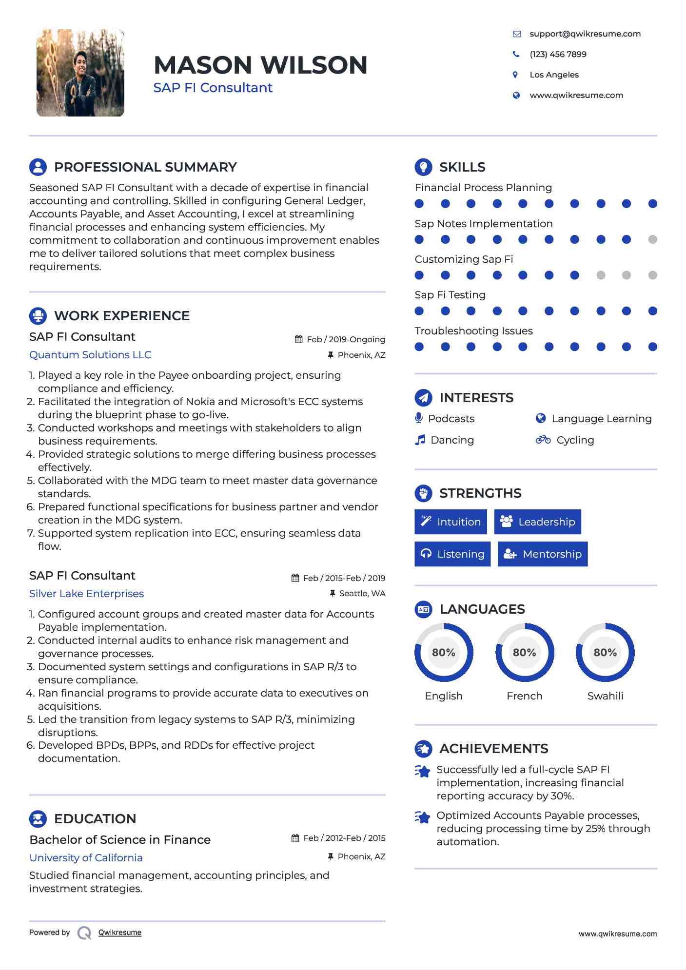 SAP FI Consultant Resume Model