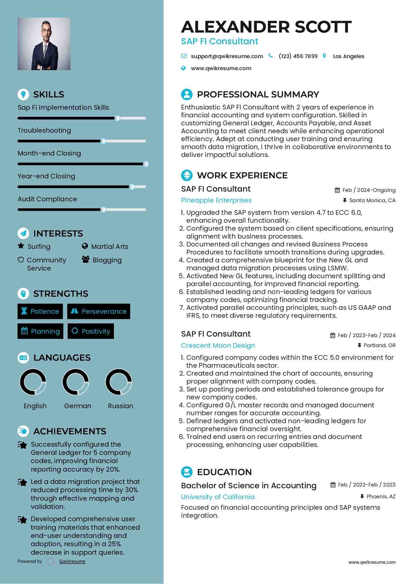 SAP FI Consultant Resume Model