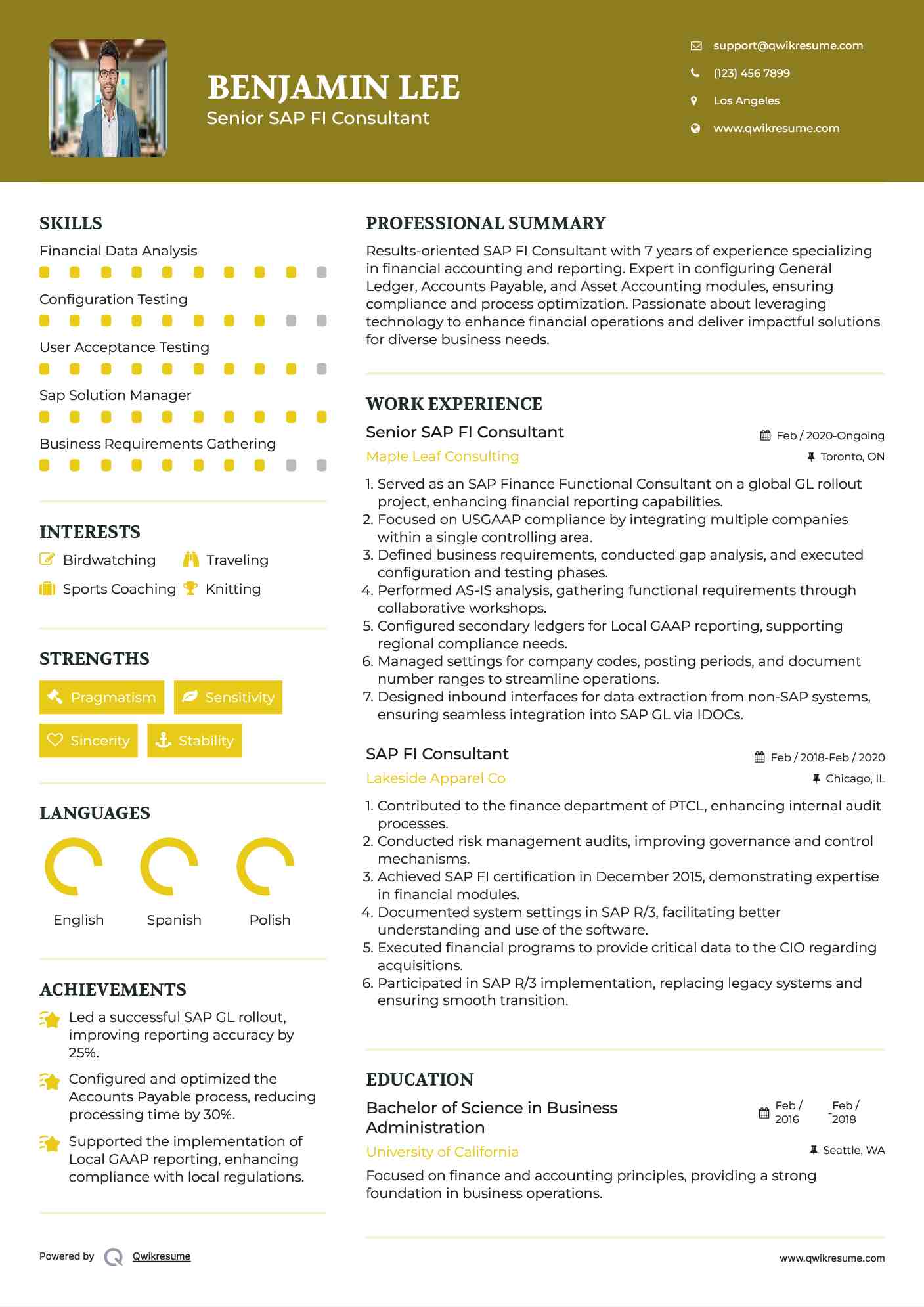 Senior SAP FI Consultant Resume Format