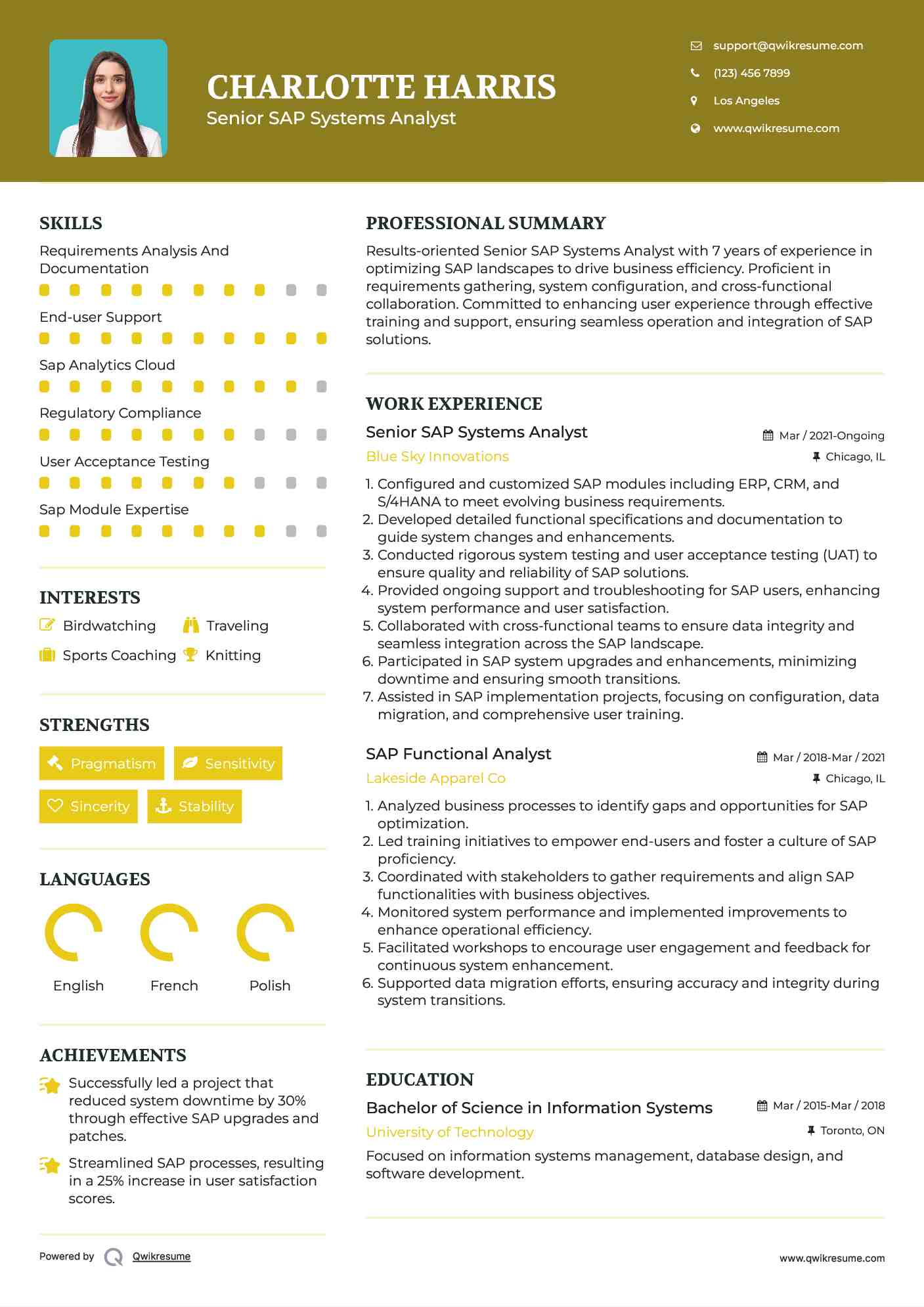 Senior SAP Systems Analyst Resume Model