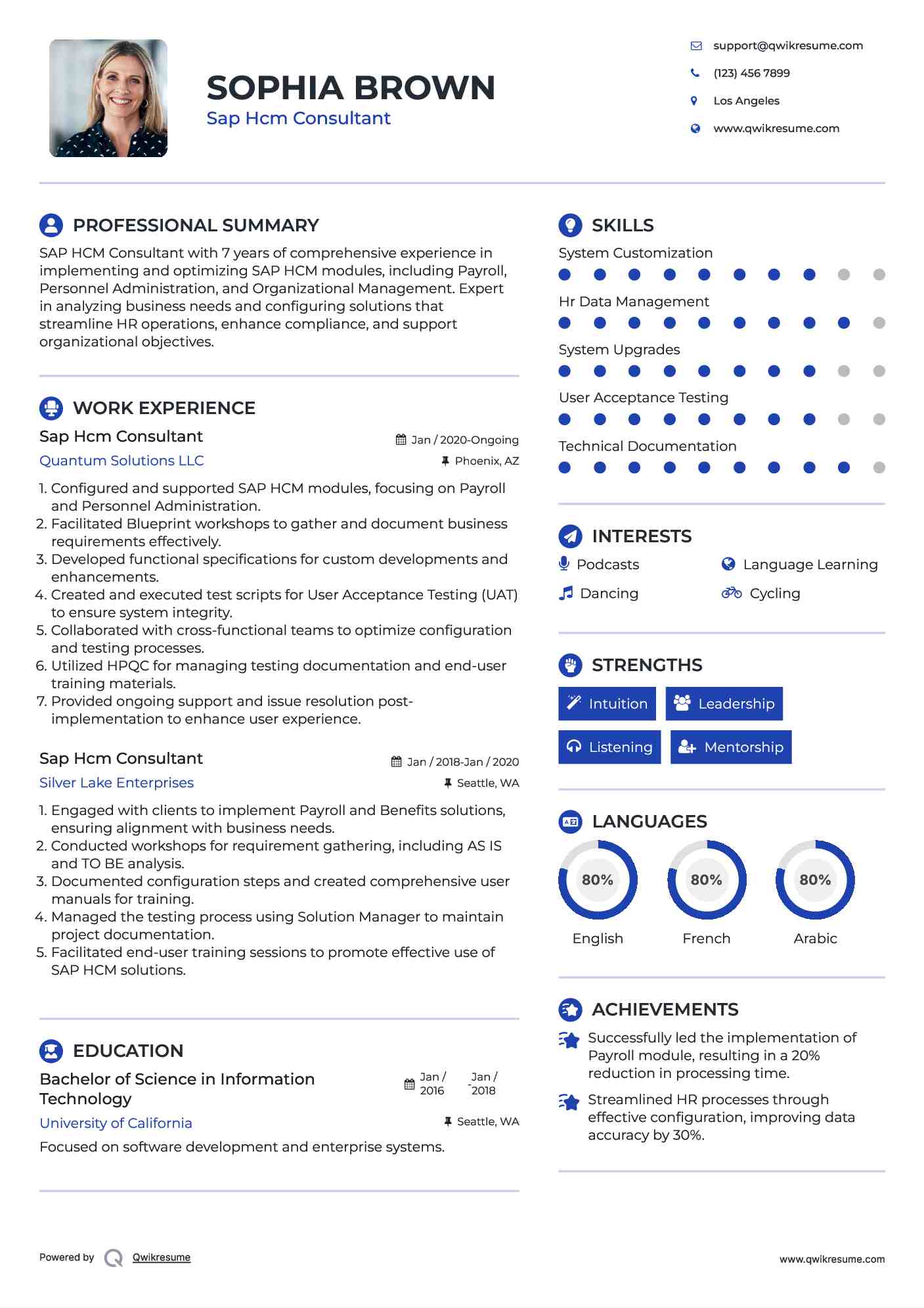 Sap Hcm Consultant Resume Example