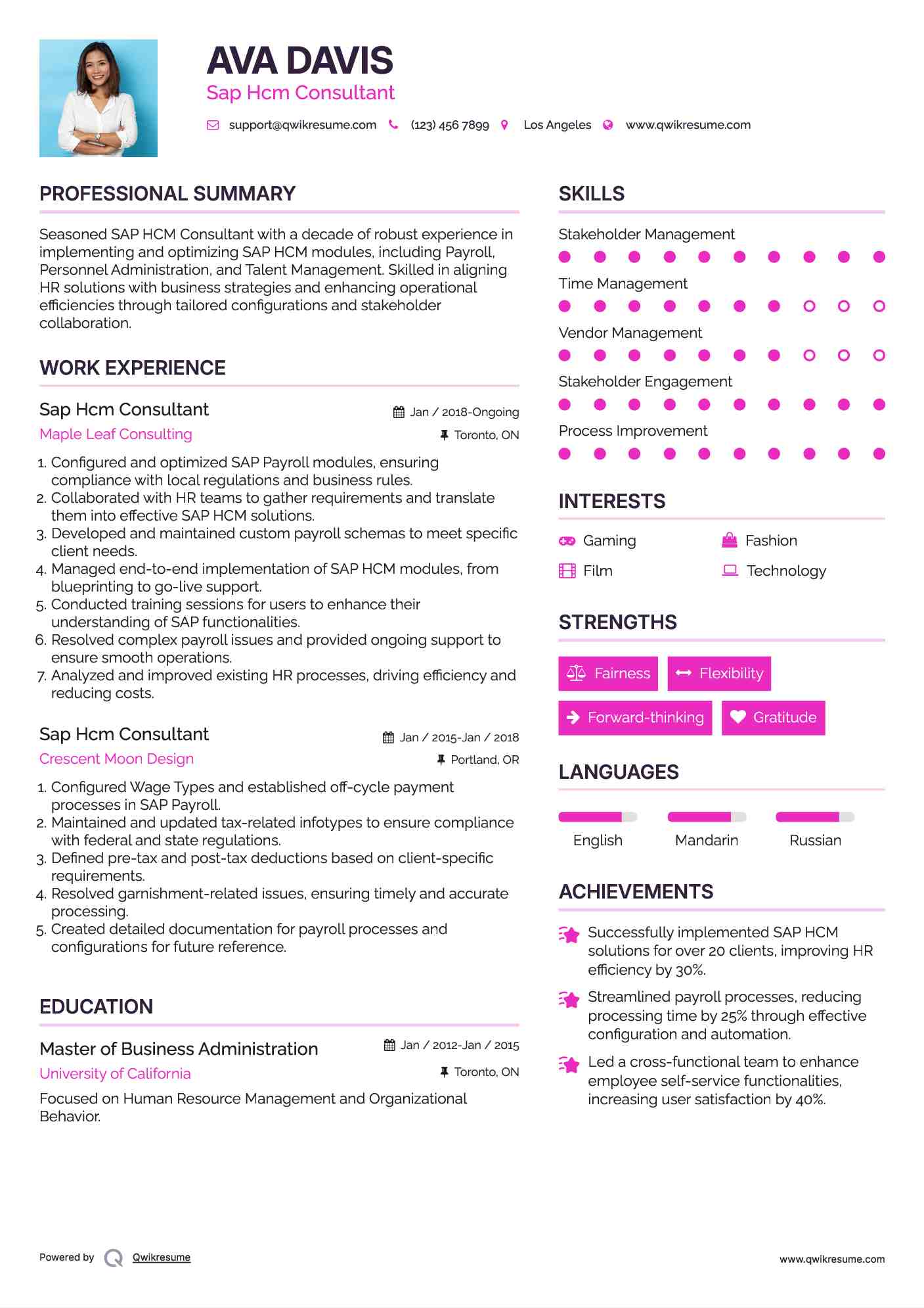 Sap Hcm Consultant Resume Template