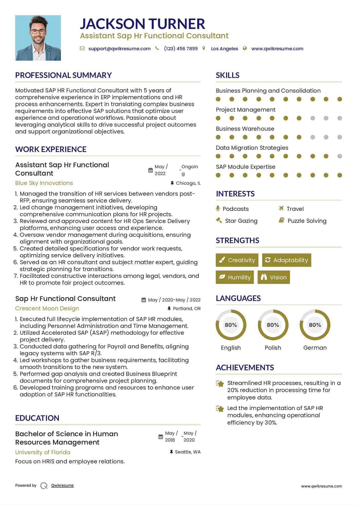 Assistant Sap Hr Functional Consultant Resume Model