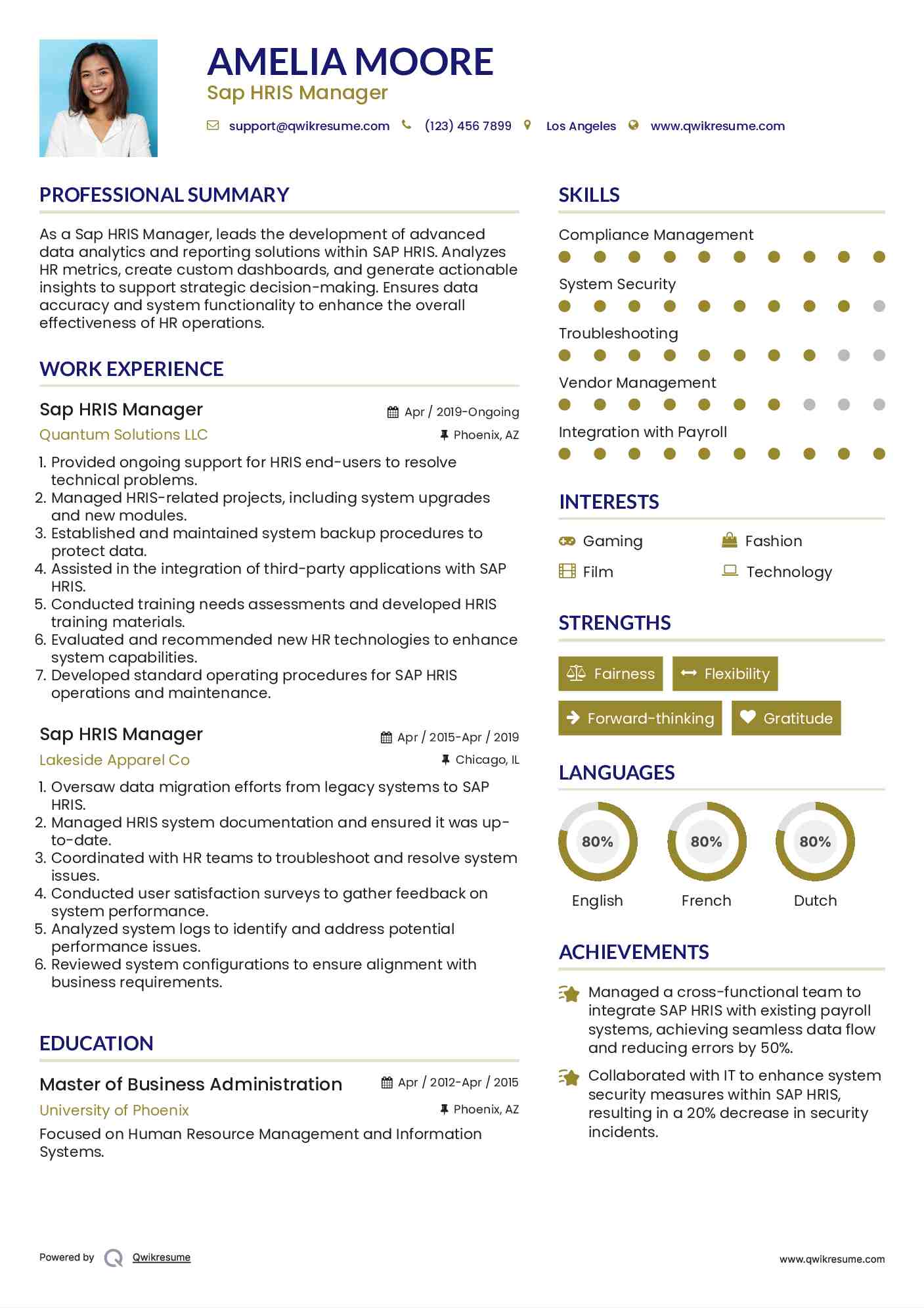 Sap HRIS Manager Resume Sample