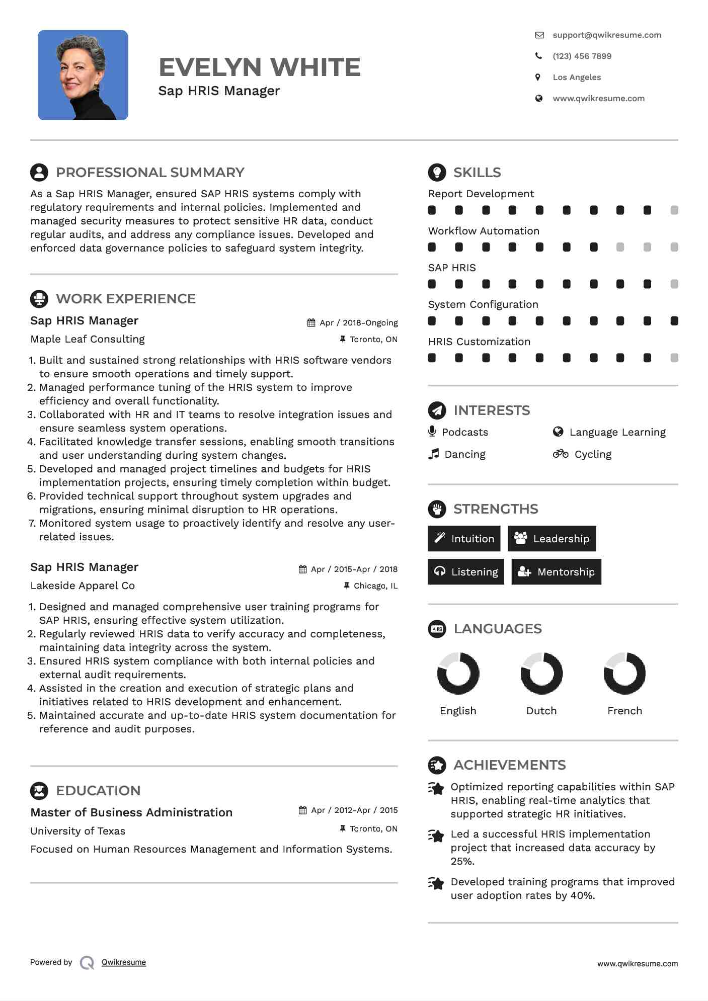Sap HRIS Manager Resume Template